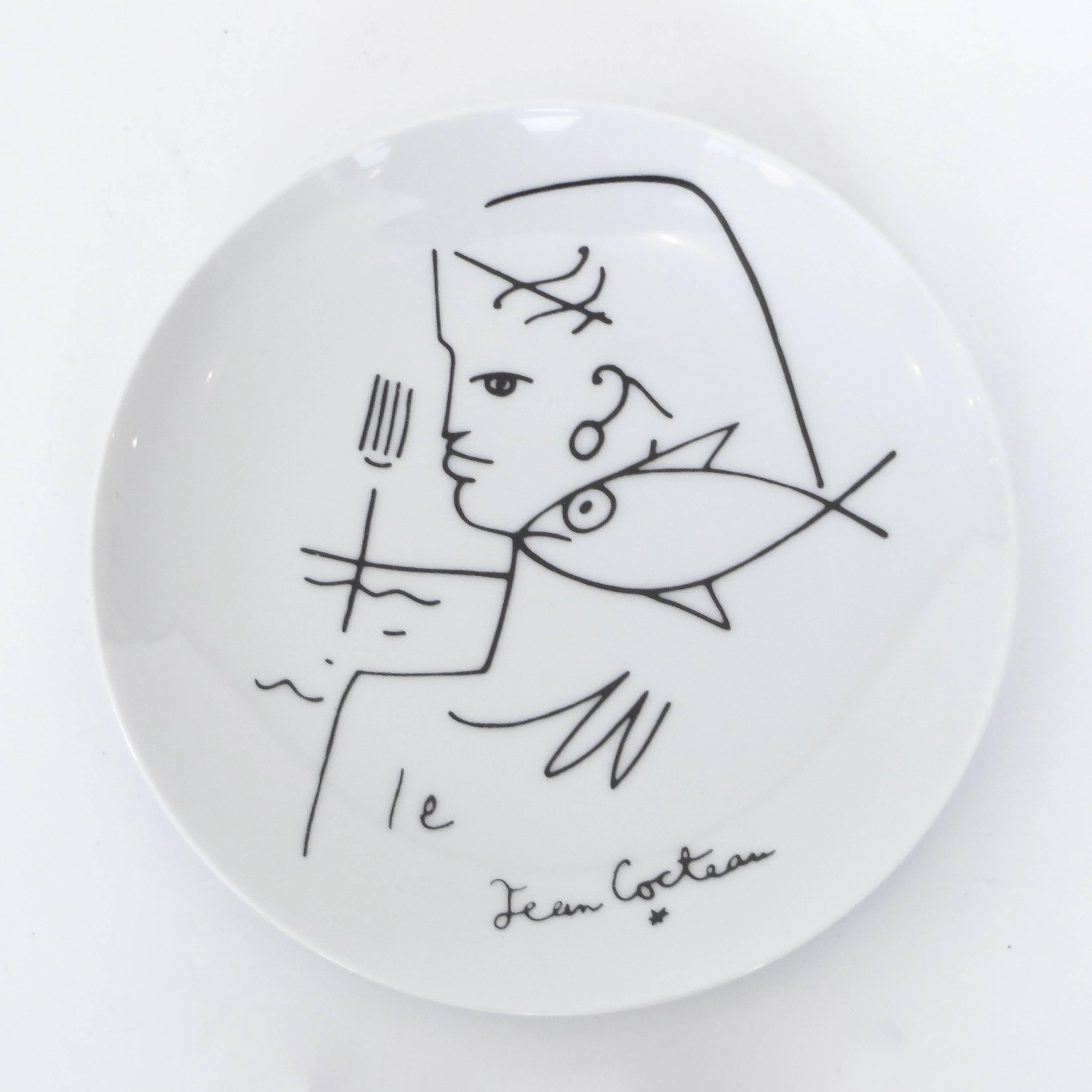 Jean Cocteau French Limoges Set of Four Ceramic Dessert Plates, circa 1958 In Excellent Condition In Chicago, IL