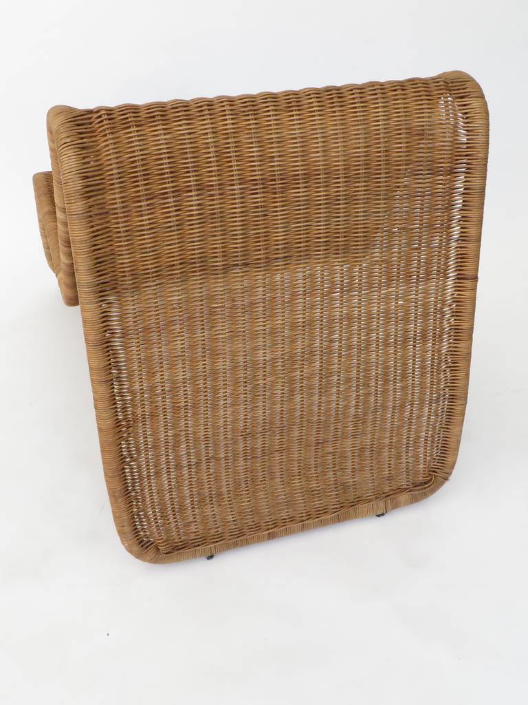 Italian Pair of Tito Agnoli Wicker or Cane Sculptural Lounge Chairs 