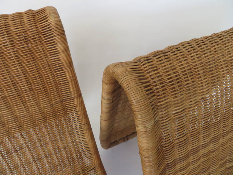 Pair of Tito Agnoli Wicker or Cane Sculptural Lounge Chairs 