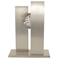 French Sculptural Stainless Steel Clock by Michel Fleury, circa 1970s