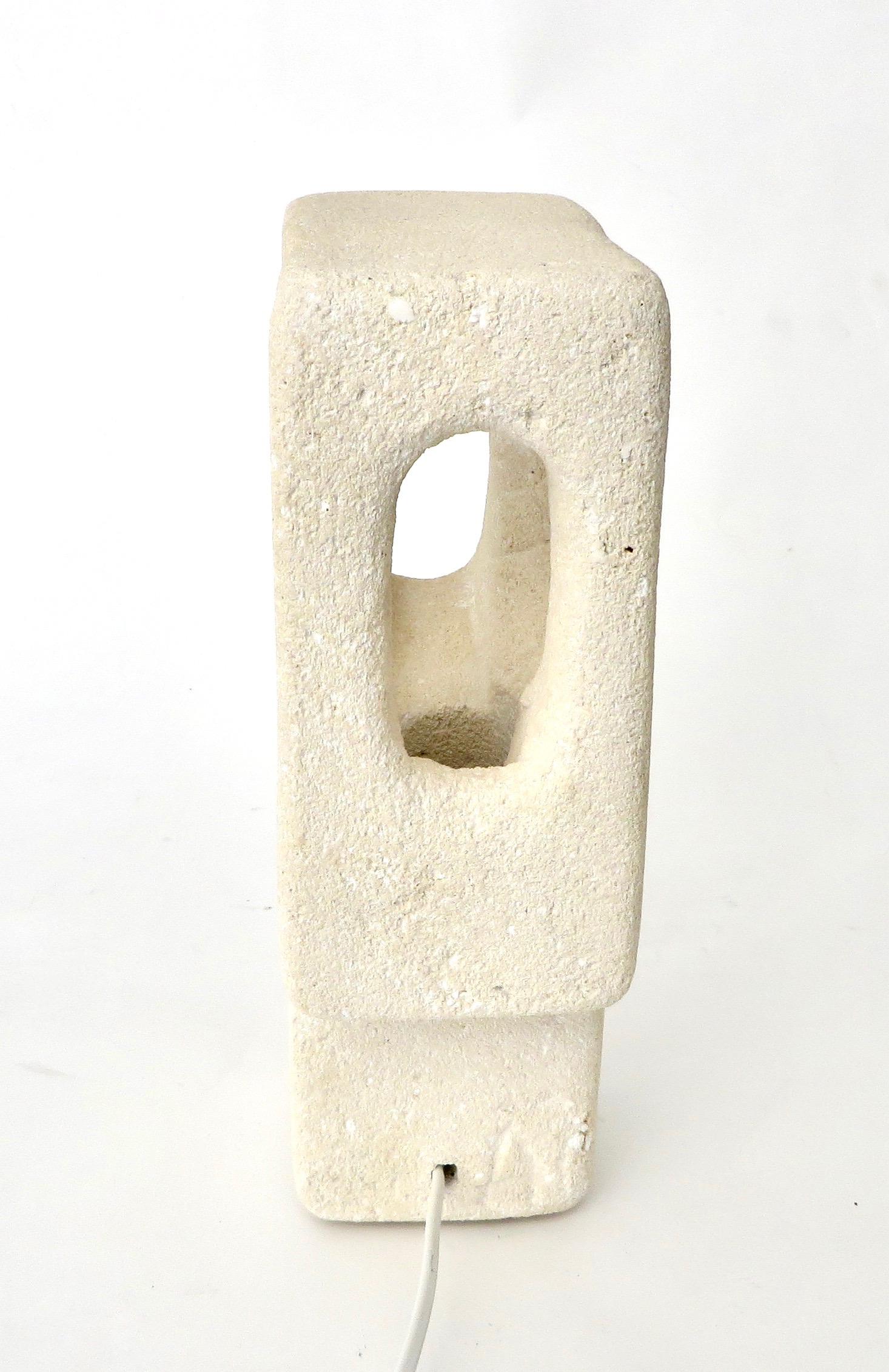 Albert Tormos Carved Sculptural French Limestone Table Lamp In Good Condition In Chicago, IL