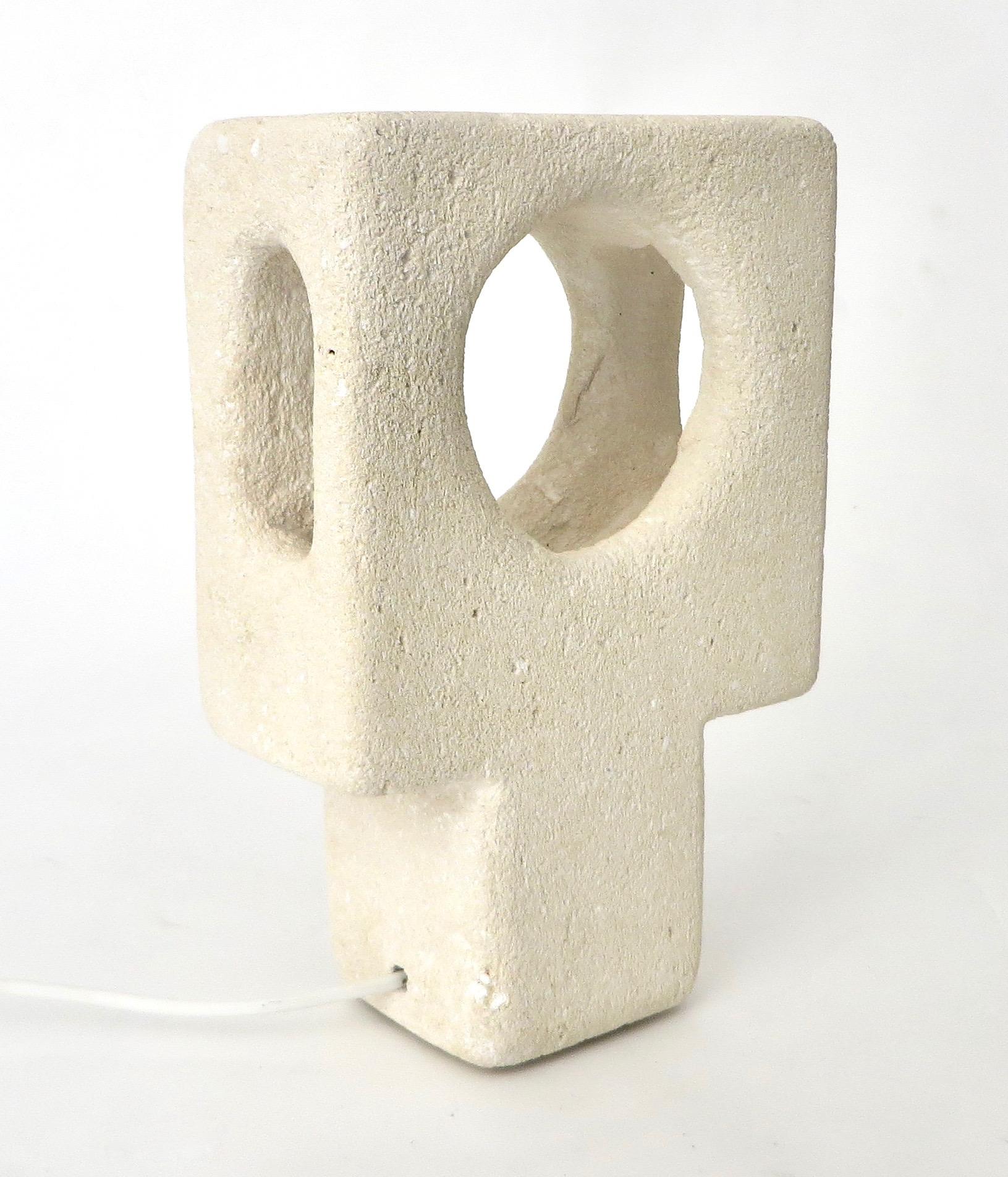 Late 20th Century Albert Tormos Carved Sculptural French Limestone Table Lamp