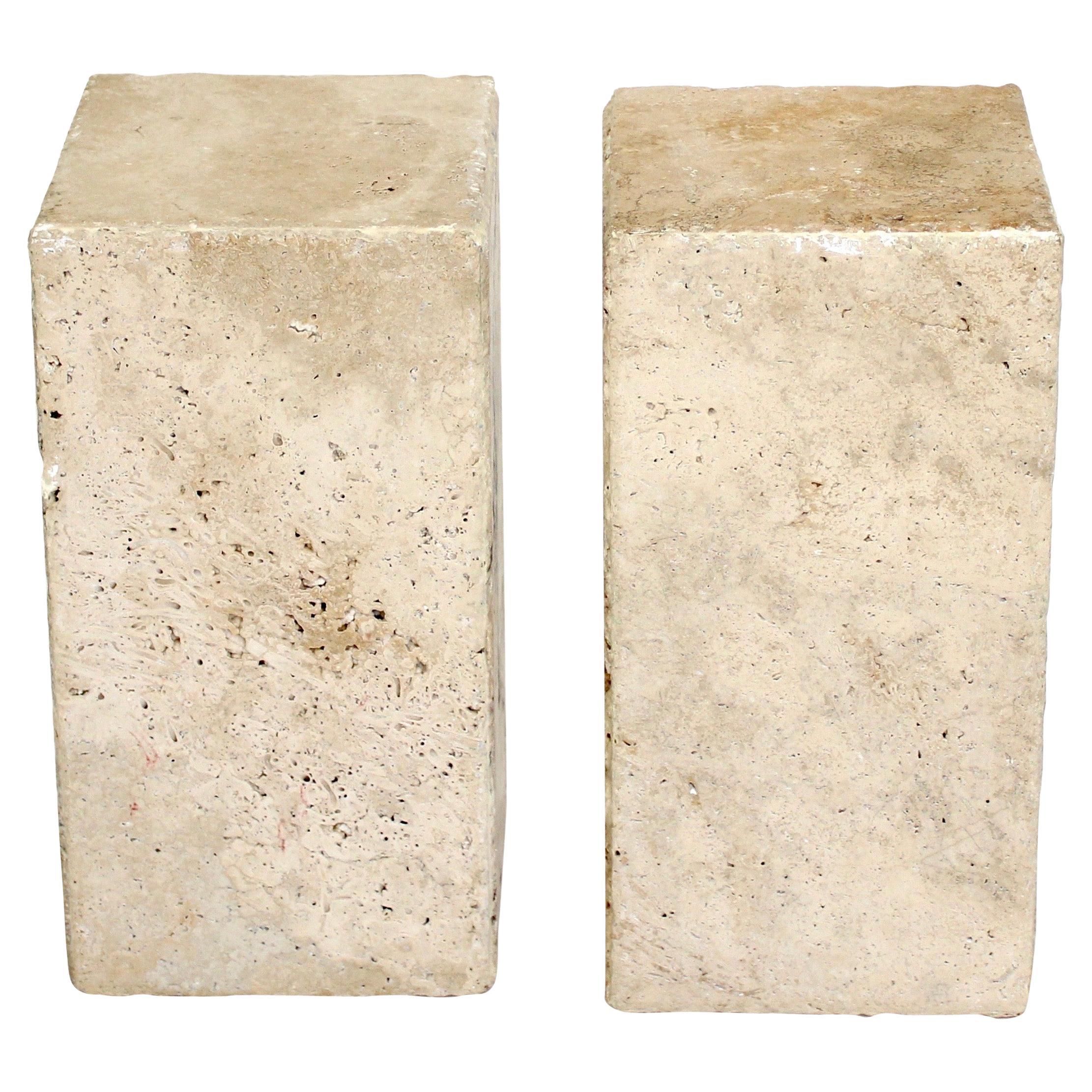 Travertine Marble Rectangular Tall or Drink Side Table Tower Table Chiseled Edge