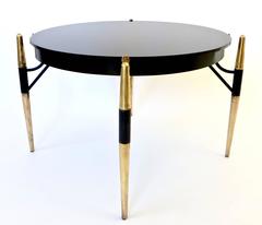 French Side Table in Brass, Bronze and Black Opaline Glass
