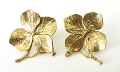Pair of Hortensia Gilt Bronze Earrings by French Artist Claude Lalanne