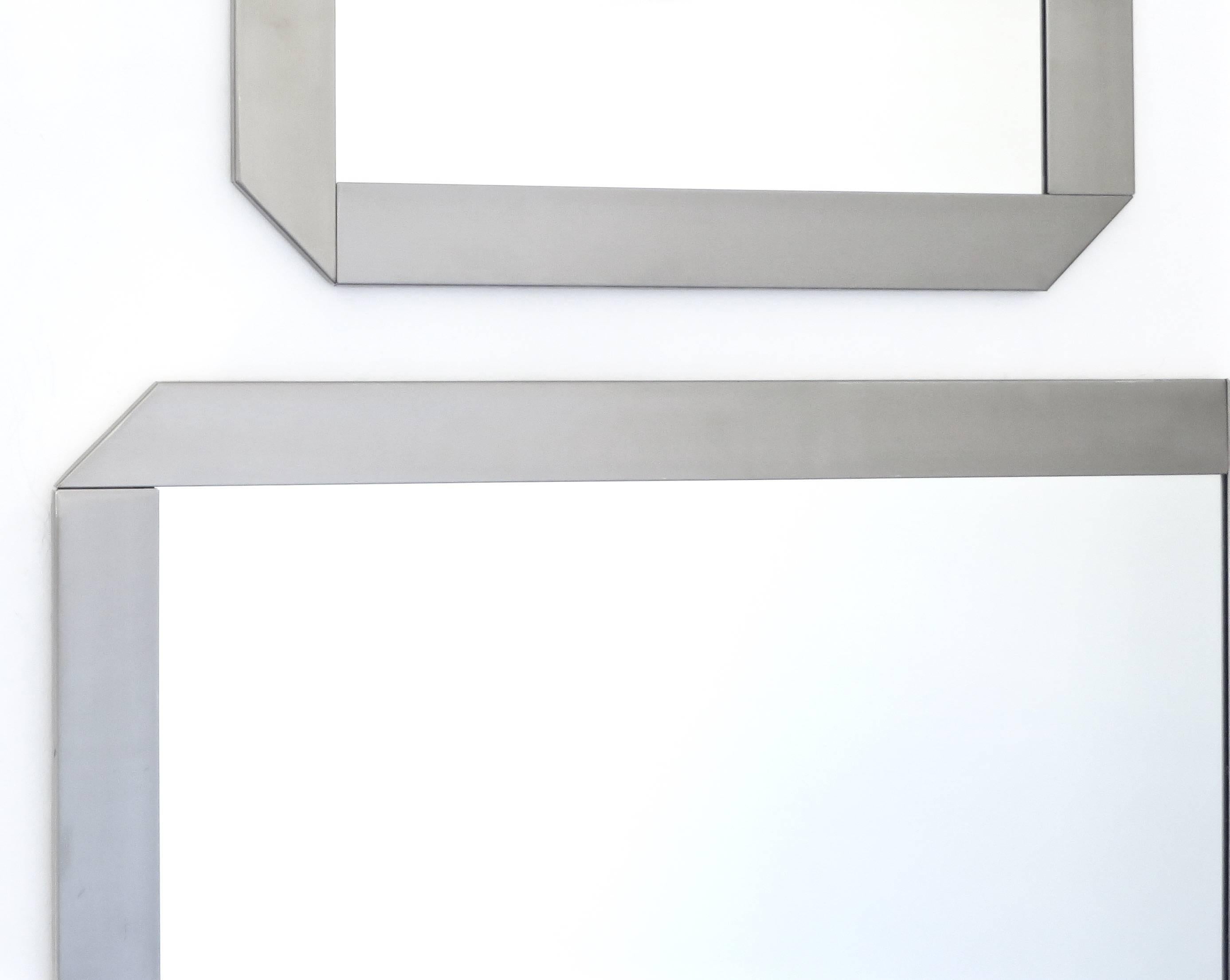 Pair of Brushed Steel Italian Rectangular Mirrors by Valenti In Excellent Condition In Chicago, IL