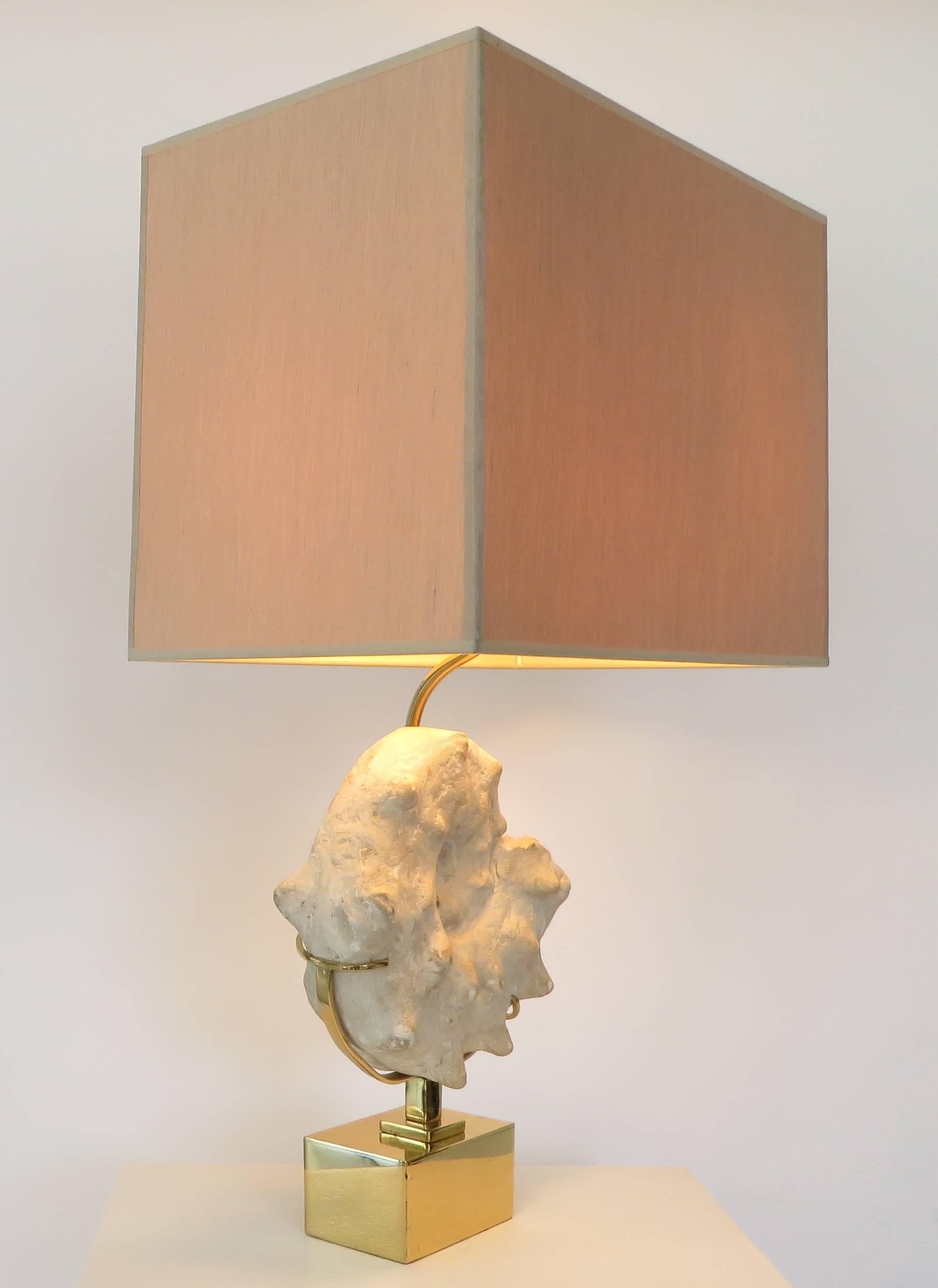 Brass Belgian Lamp with Mounted Ammonite Specimen In Good Condition In Chicago, IL