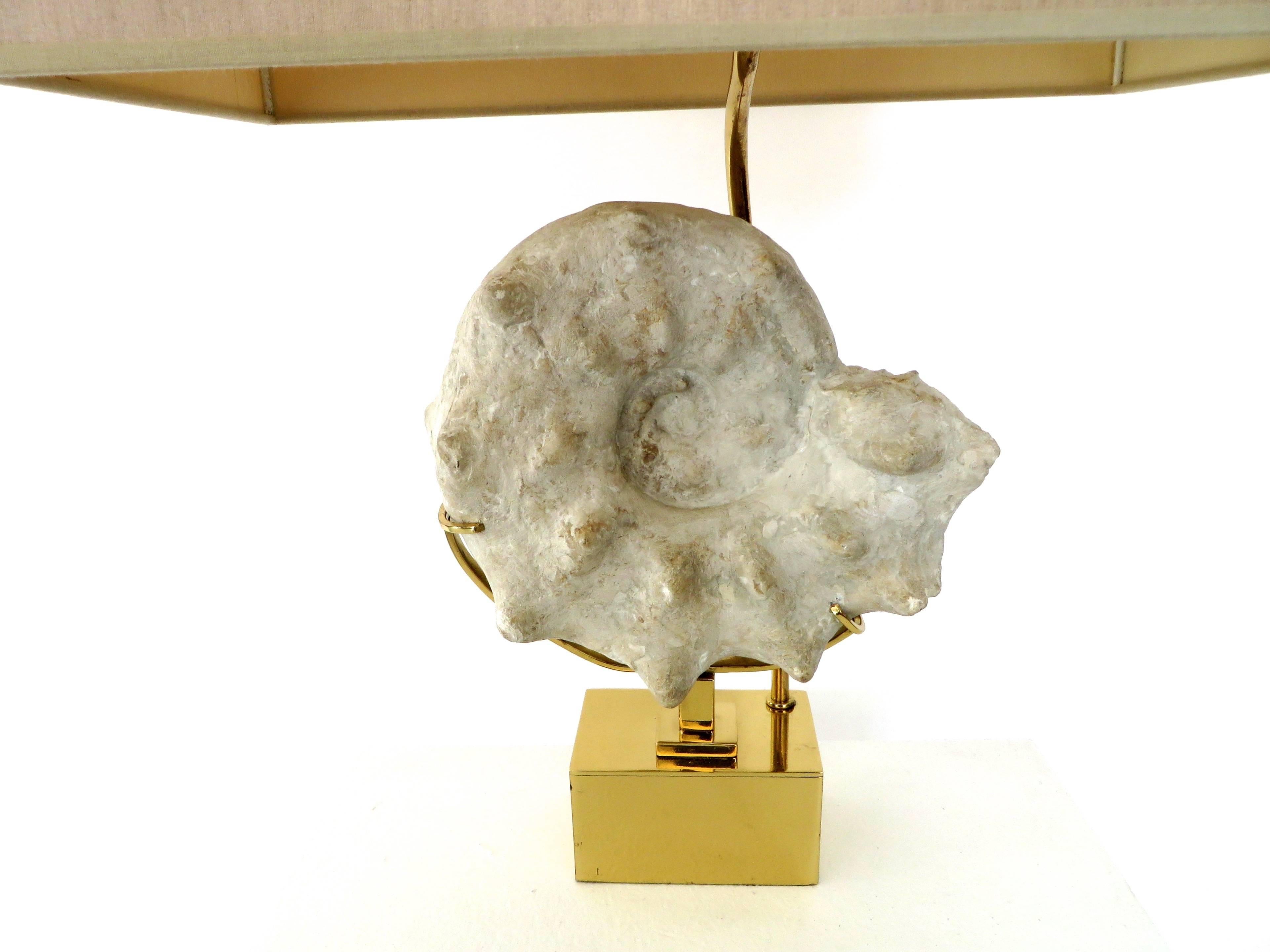 Brass Belgian Lamp with Mounted Ammonite Specimen 1
