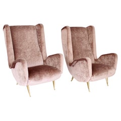 Italian Pair of Tall Lounge Wingback Chairs ISA Bergamo, Italy