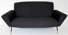 Italian Midcentury circa 1950s Settee with Iconic Black and Brass Legs