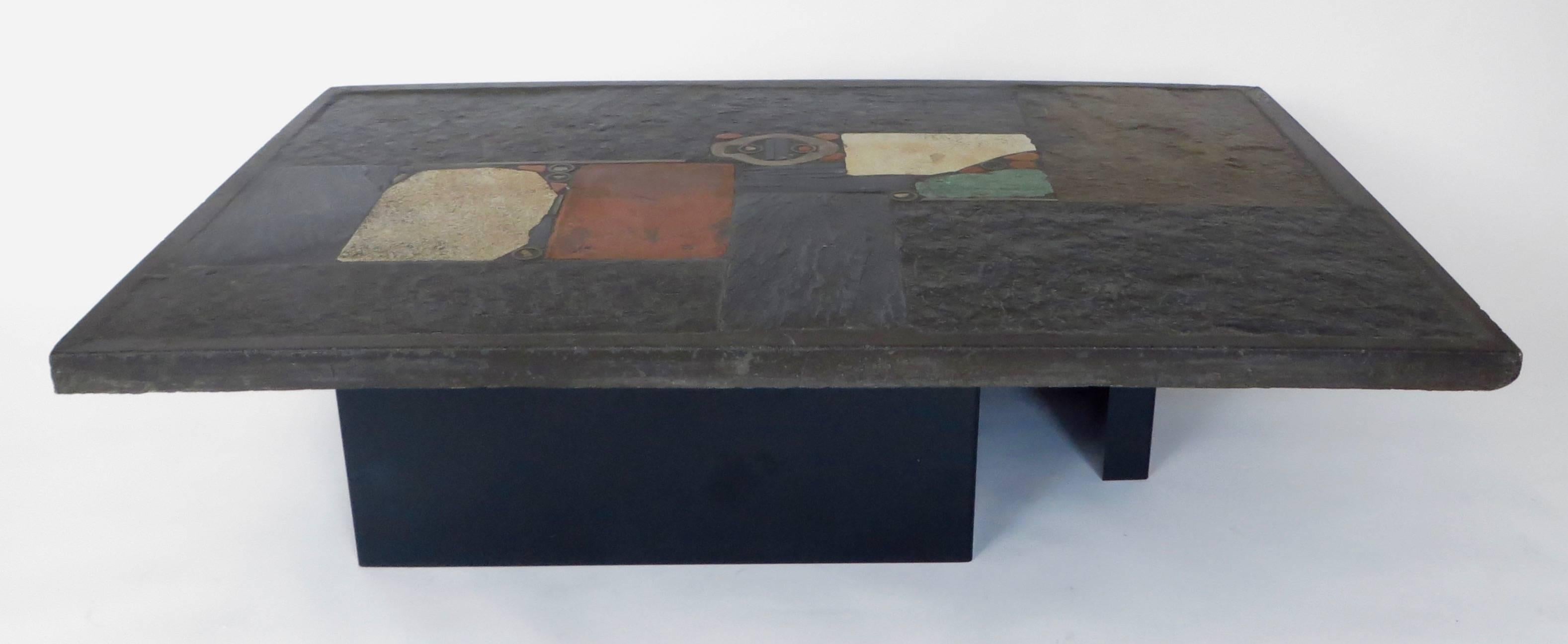 Mid-Century Modern Mosaic Stone and Slate Coffee Table by Dutch Artist Paul Kingma, 1974