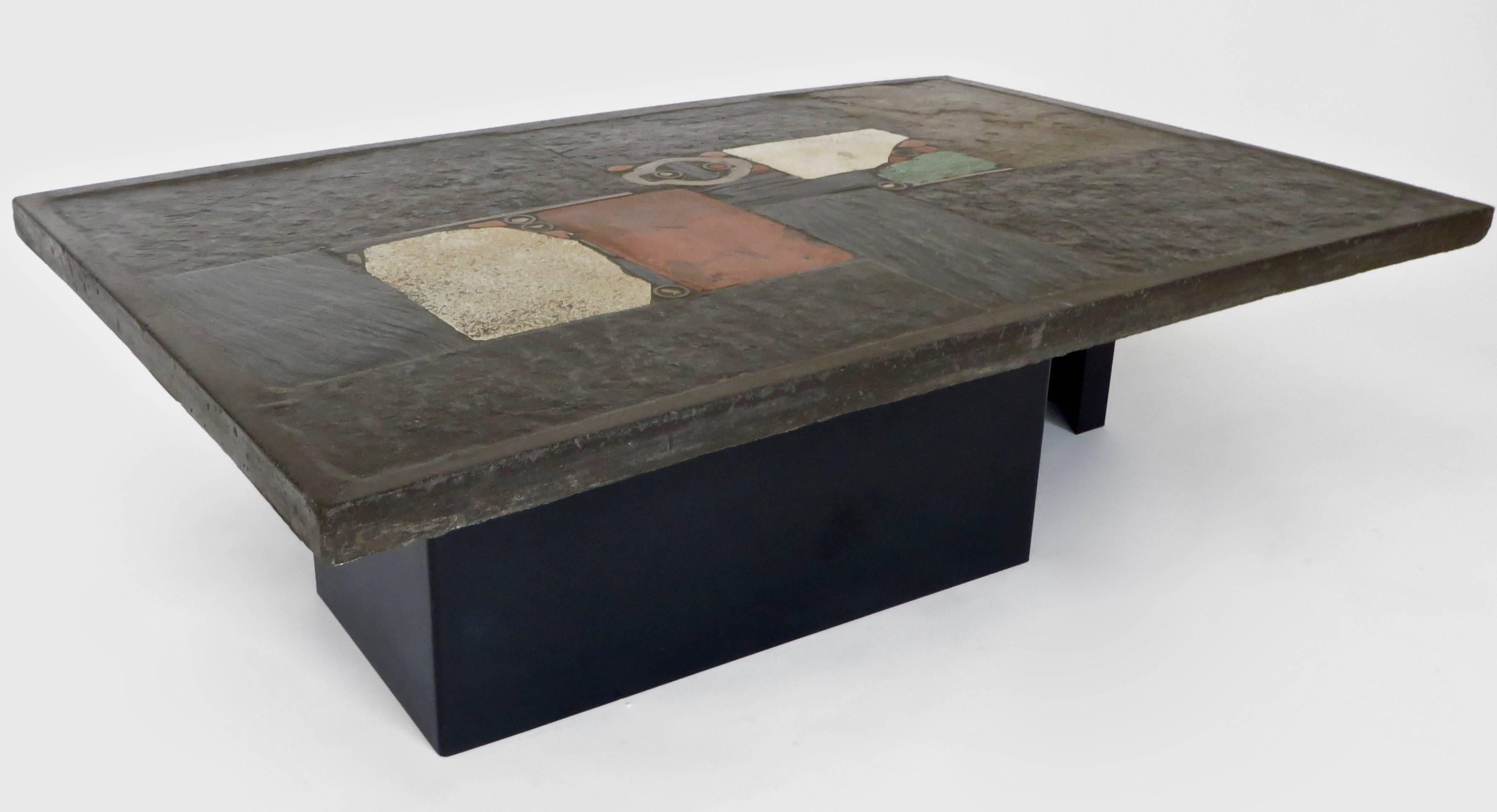Mosaic Stone and Slate Coffee Table by Dutch Artist Paul Kingma, 1974 In Excellent Condition In Chicago, IL
