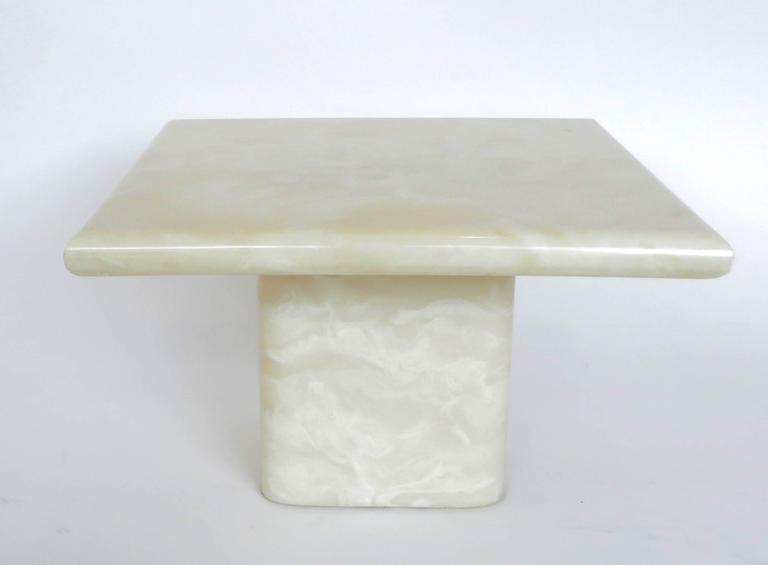 Pair of Cream Ivory Cultured Marble Low Side or Coffee Tables at