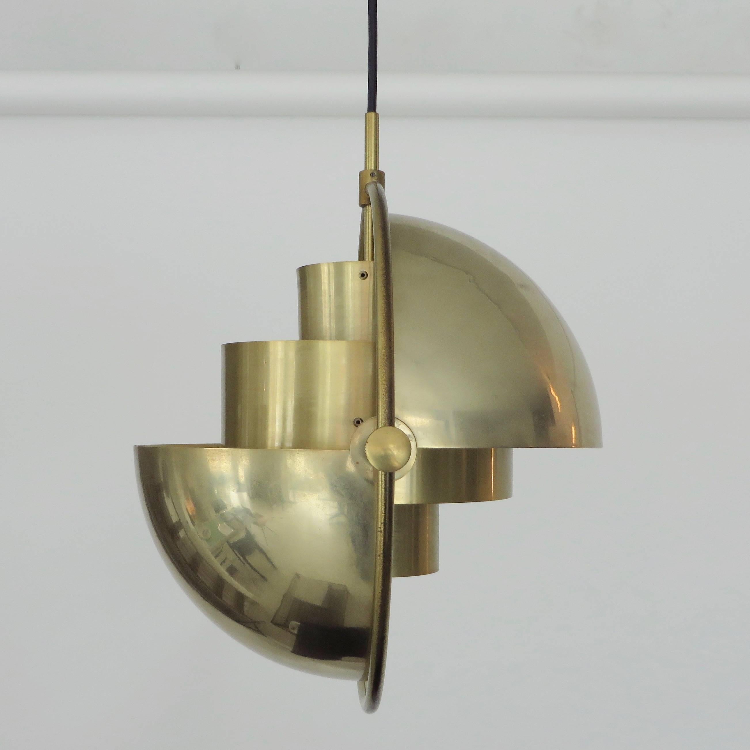 Danish Rare Brass Vintage Multi-Lite Pendant by Louis Weisdorf for Lyfa Denmark