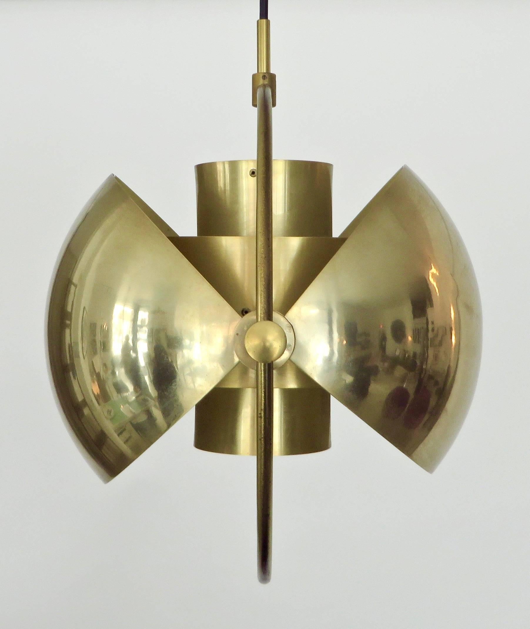 Rare Brass Vintage Multi-Lite Pendant by Louis Weisdorf for Lyfa Denmark In Excellent Condition In Chicago, IL