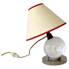 Jacques Adnet Lampe de table française Baccarat en cristal et base en bronze