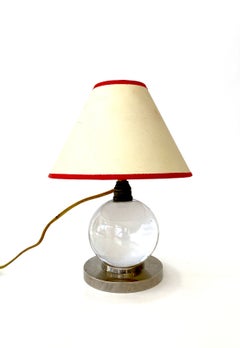 Jacques Adnet Lampe de table française Baccarat en cristal et base en bronze