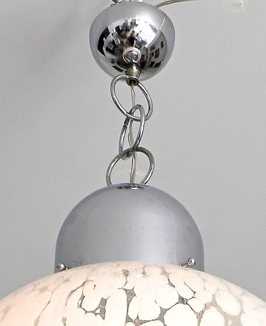 Italian Murano Mazzega Globe Chandelier in Clear and White Mottled Handblown Glass