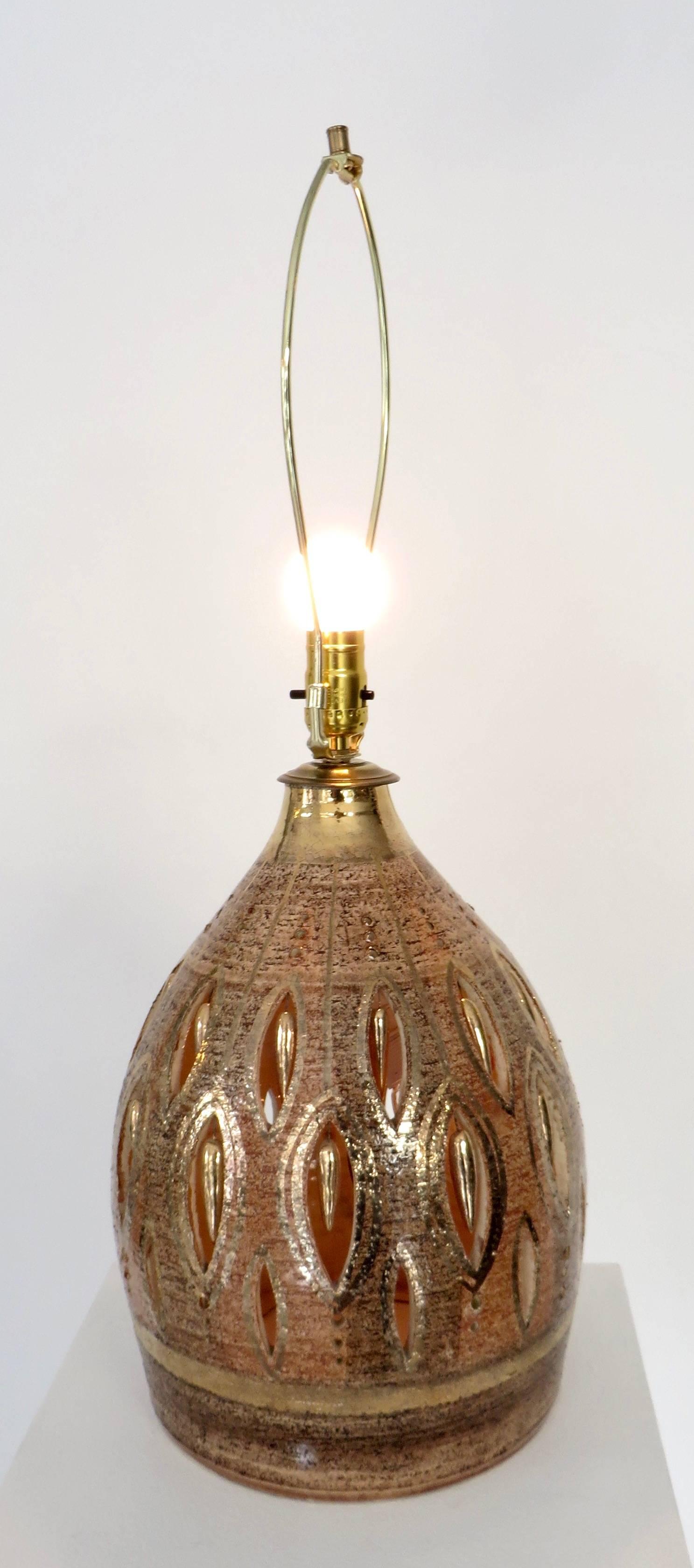 Late 20th Century Georges Pelletier French Glazed and Incised Ceramic Table Lamp 