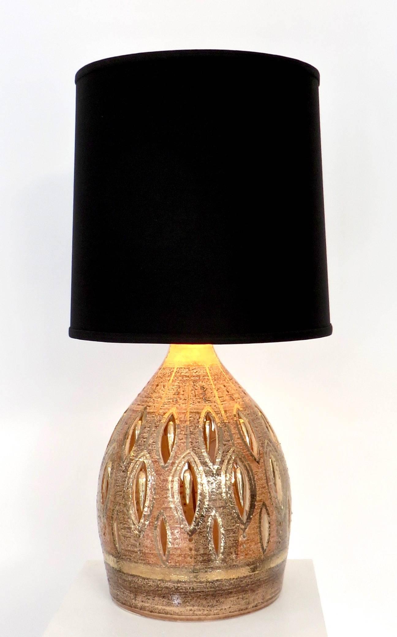 Georges Pelletier French Glazed and Incised Ceramic Table Lamp  1
