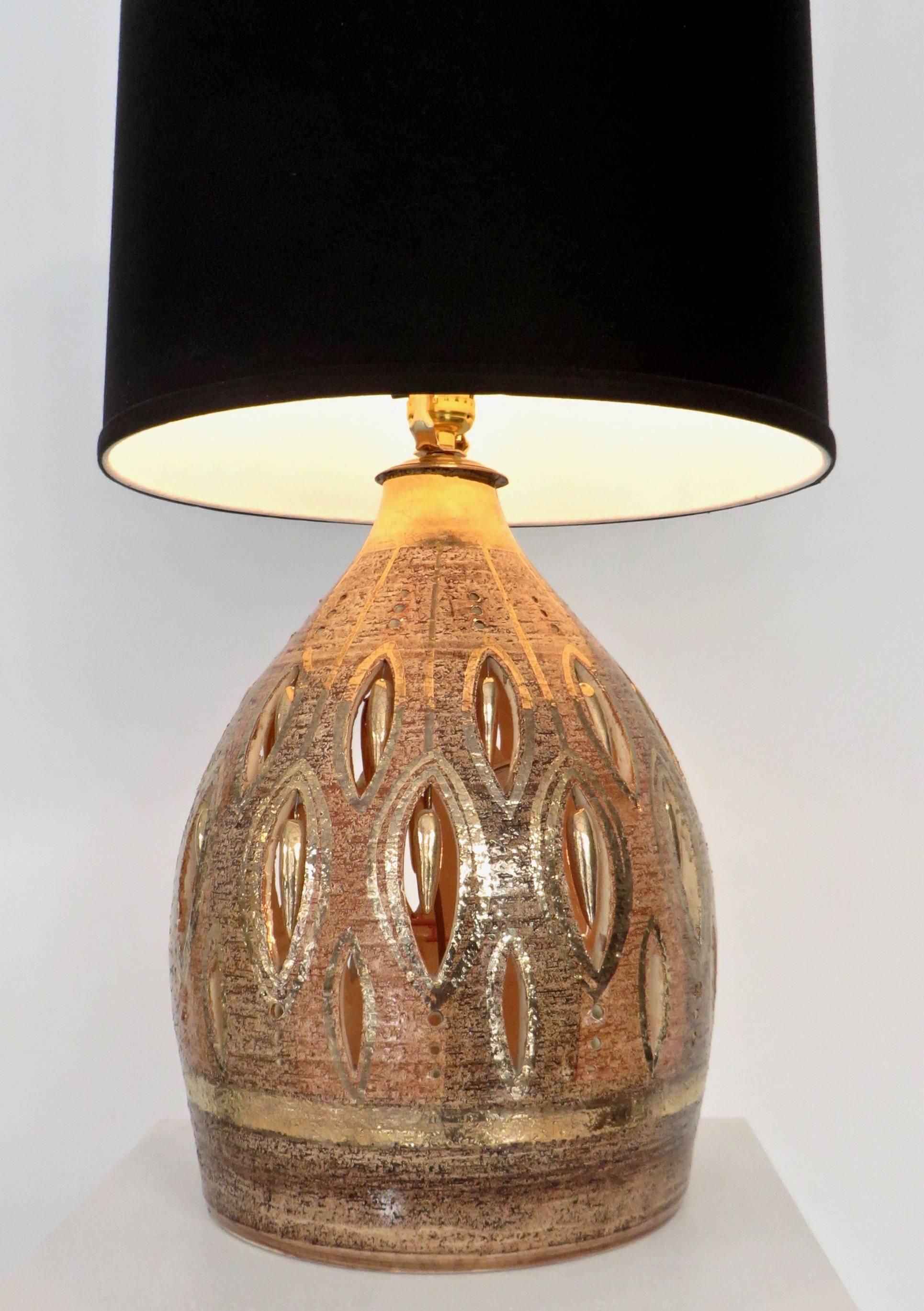 Georges Pelletier French Glazed and Incised Ceramic Table Lamp  2