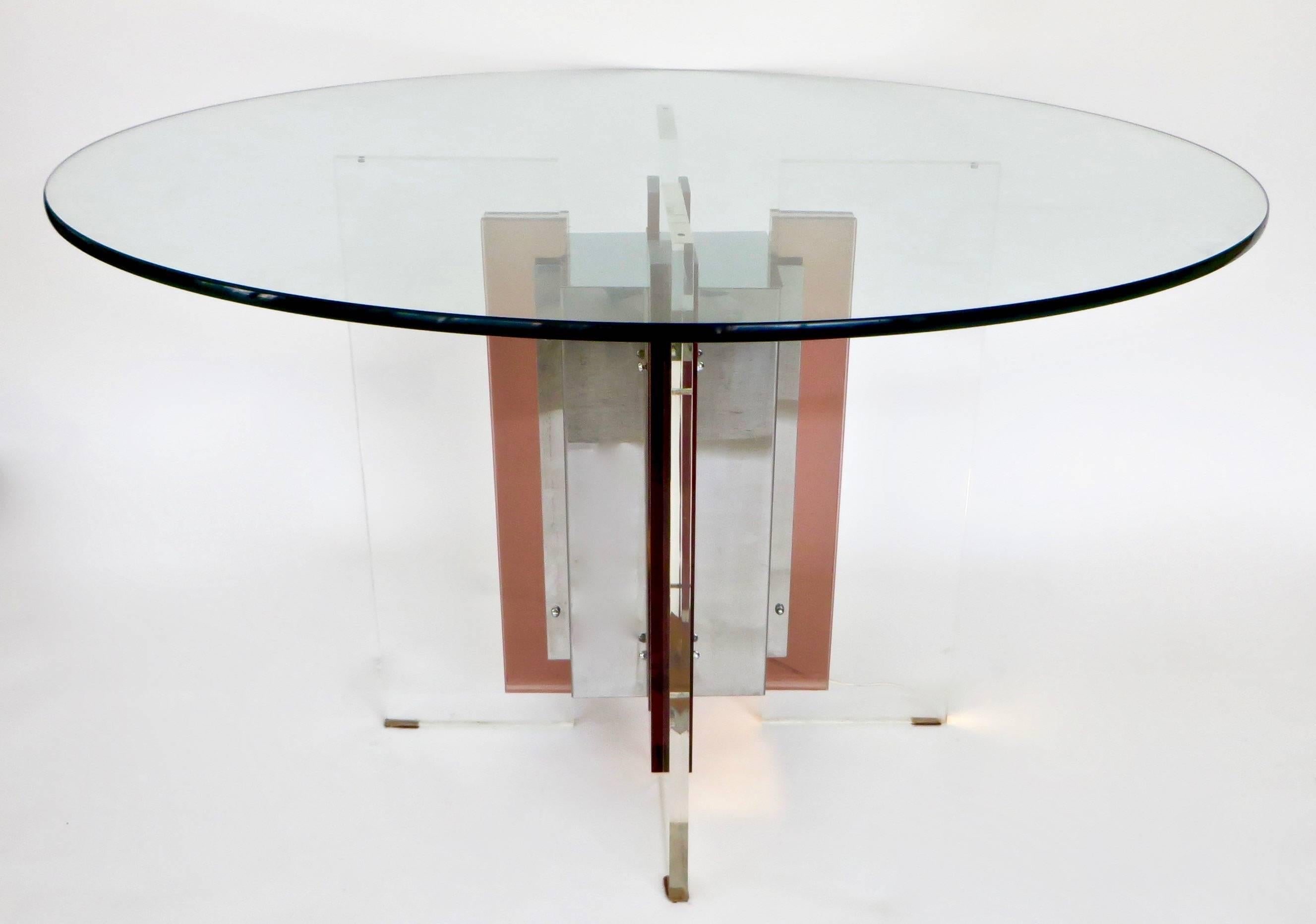 Philippe Jean French Illuminated Stainless Steel and Lucite Dining Table Signed 4