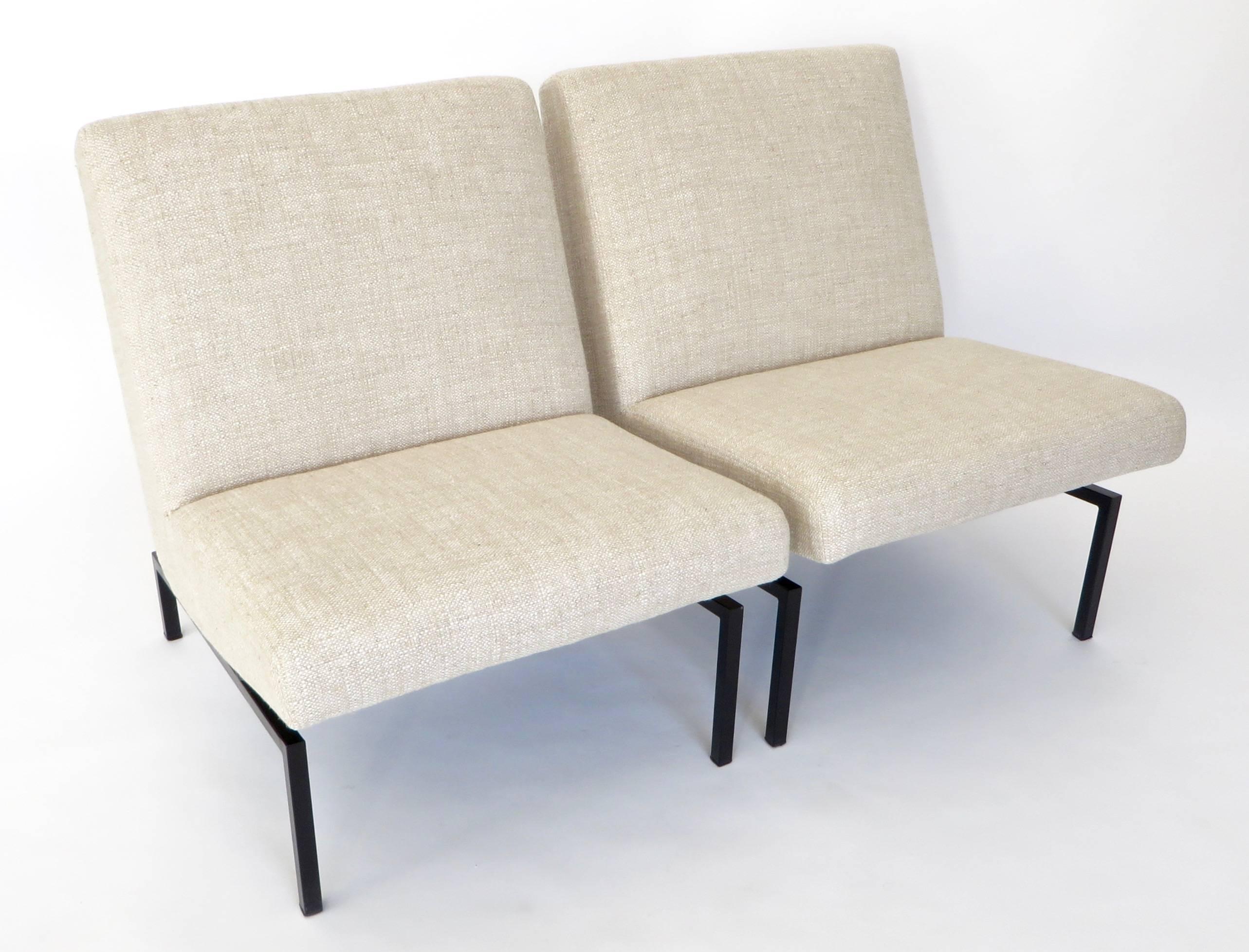 Steel French Pair of Tempo Lounge Chairs by Joseph Andre Motte