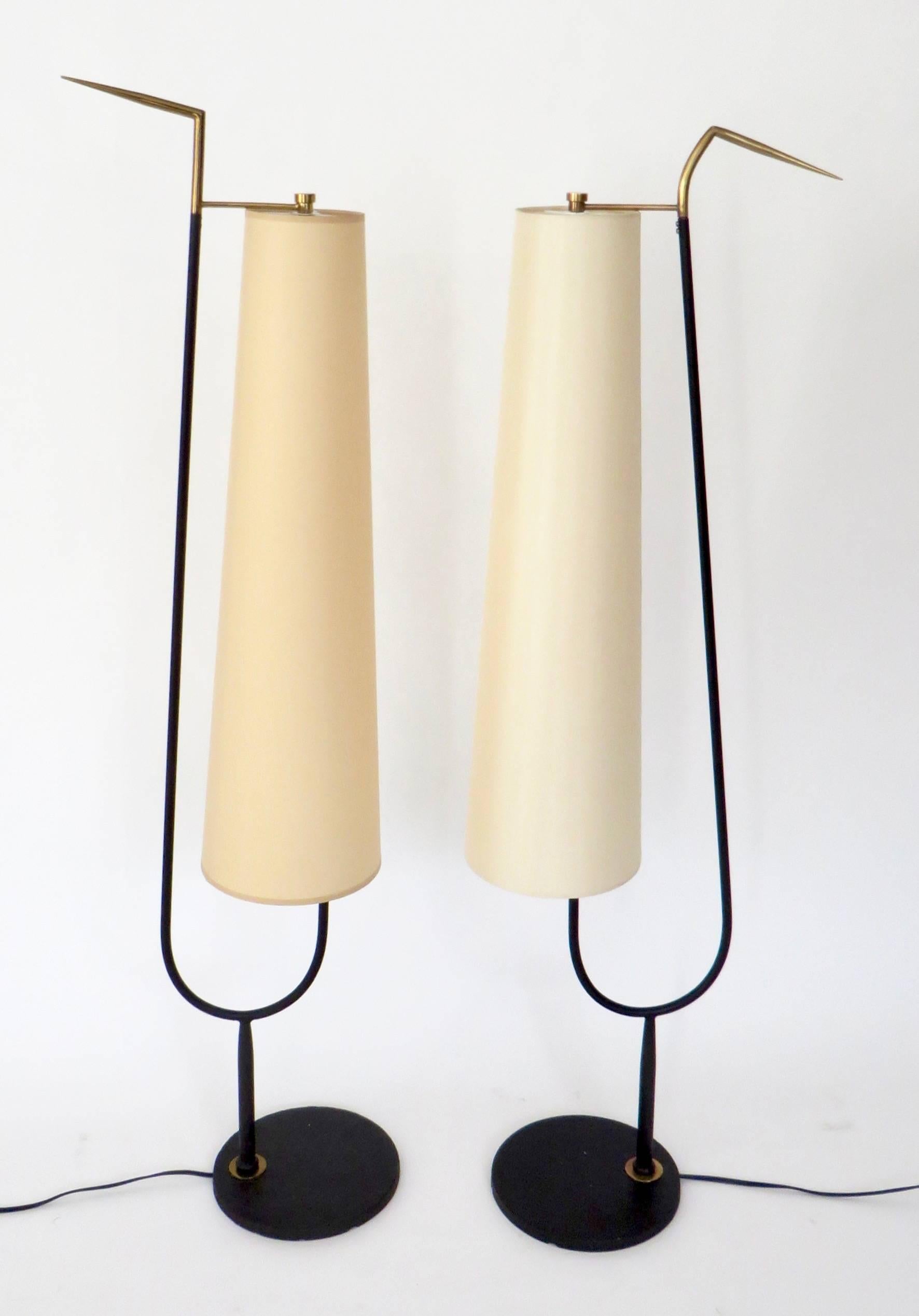 Maison Lunel French Standing Floor Lamp with Cream Linen Shade, 1950s 5