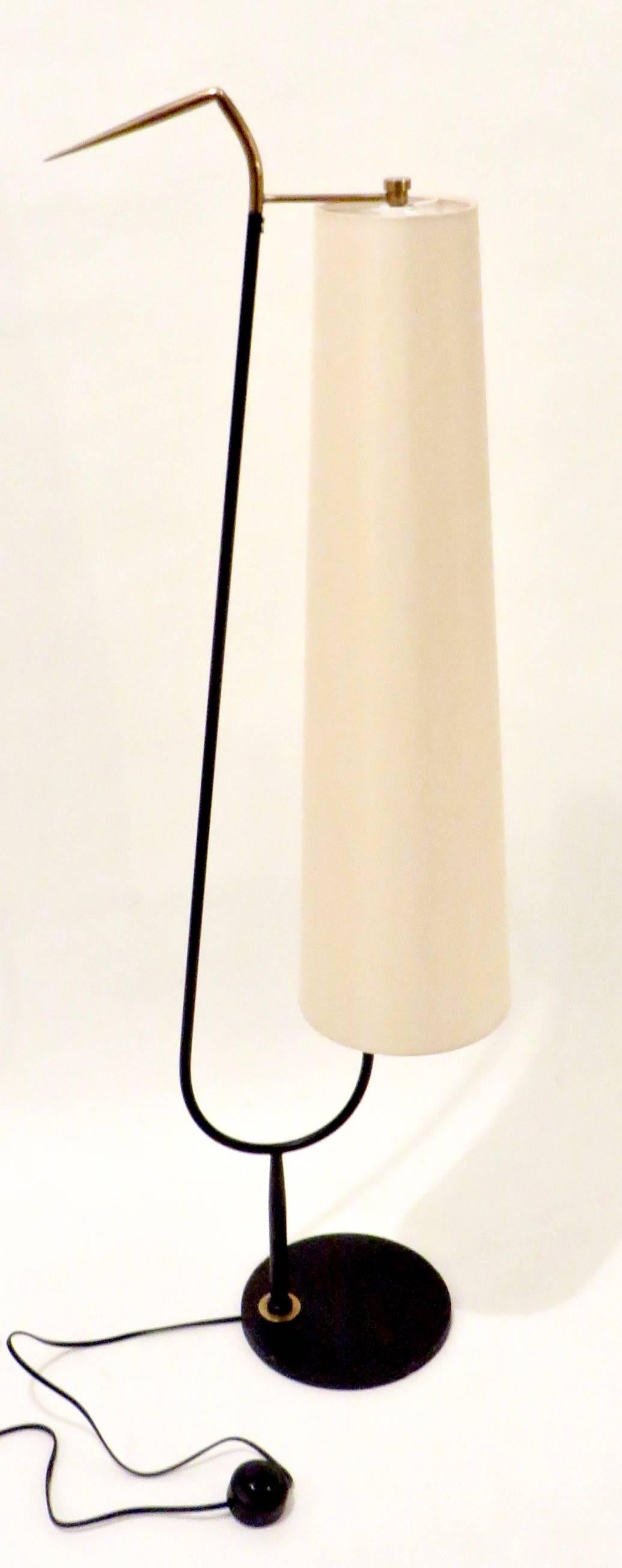 Maison Lunel French Standing Floor Lamp with Cream Linen Shade, 1950s 1