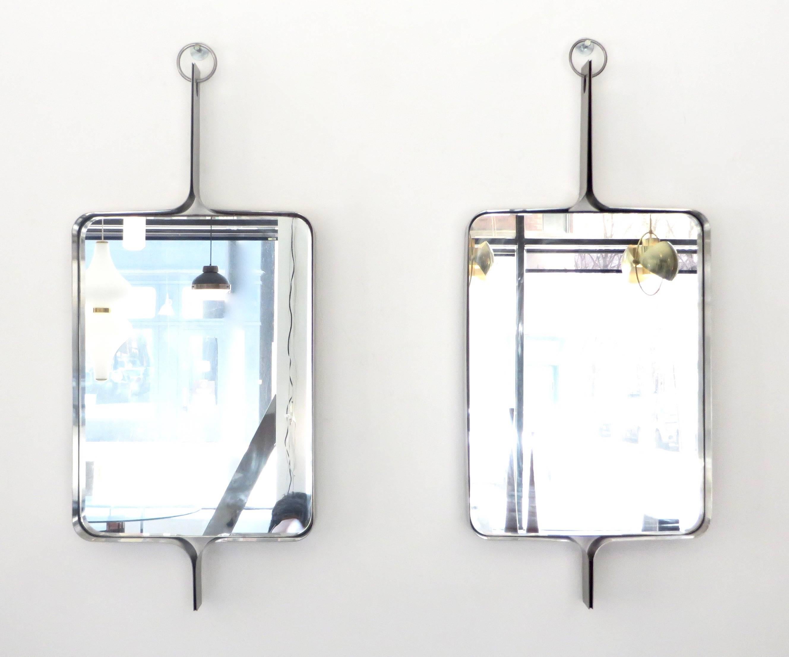 Late 20th Century Xavier-Feal French Rectangular Brushed Stainless Steel Wall Mirror, circa 1970