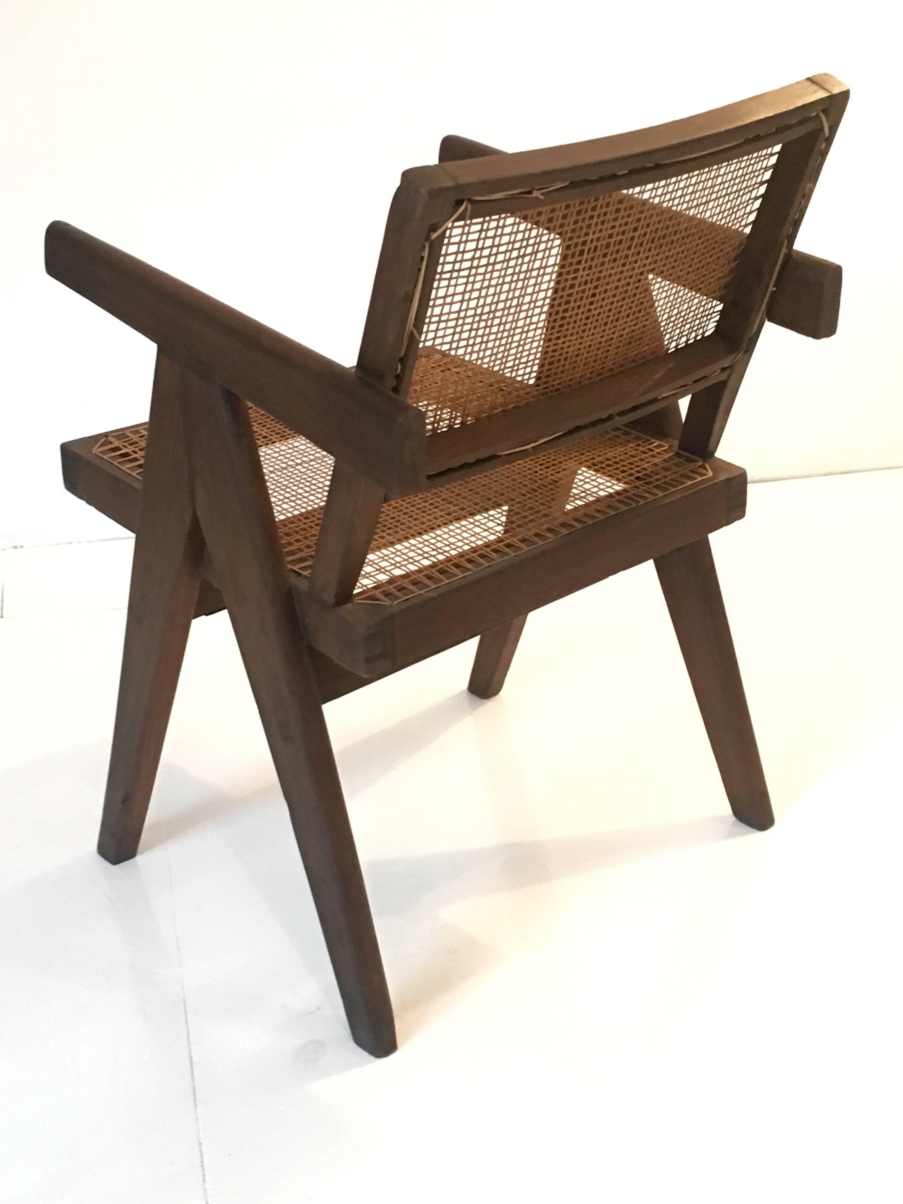 Mid-20th Century Teak Office Cane Chair Armchair by Pierre Jeanneret from Chandigarh