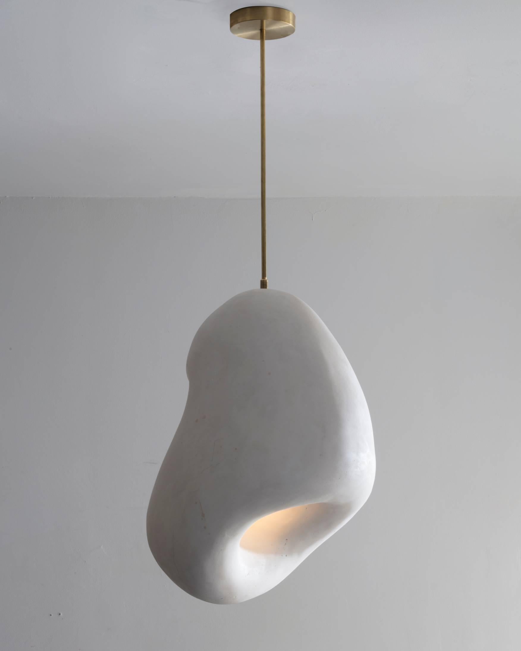 Artist Rogan Gregory Hand Carved Fertility Form Sculptural Illuminated Pendants In Excellent Condition In Chicago, IL