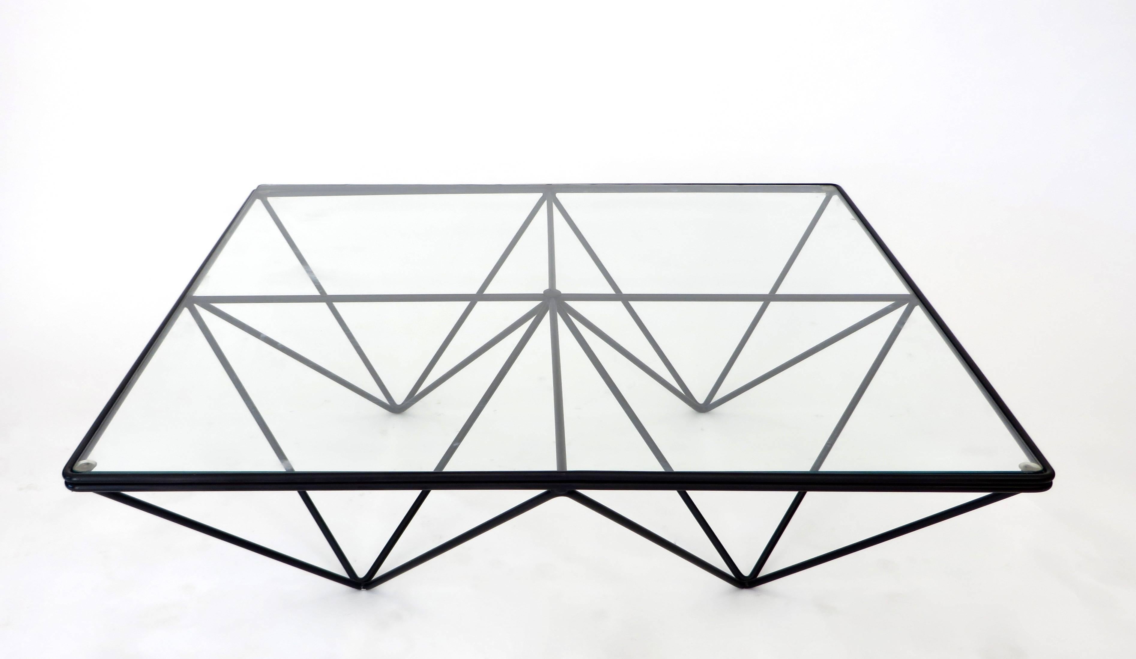 Minimalist Italian Square Black Alanda Coffee Table by Paolo Piva with Glass Top B&B Italia