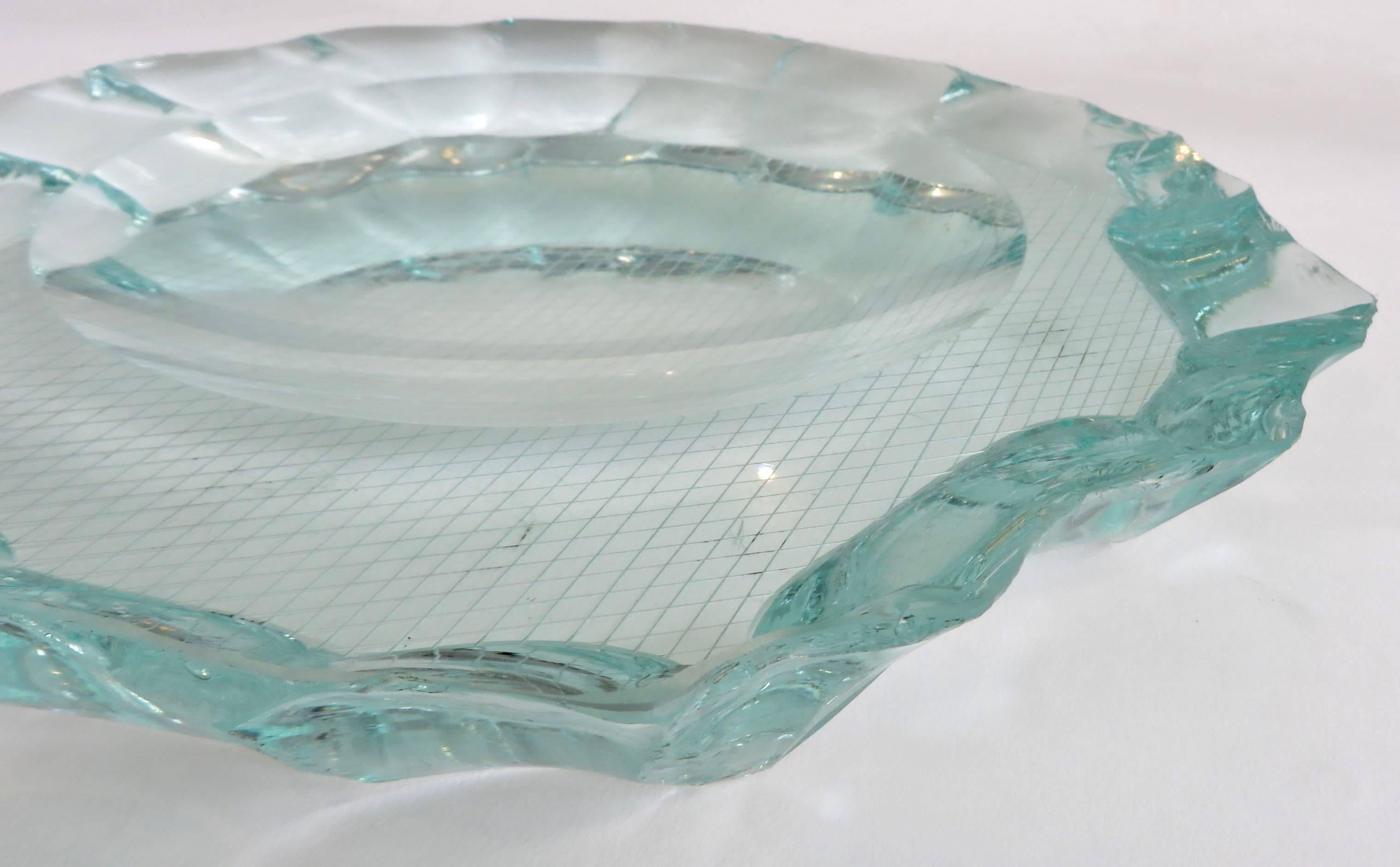 Large Scalpellato Italian Glass Dish Fontana Arte by Pietro Chiesa 3