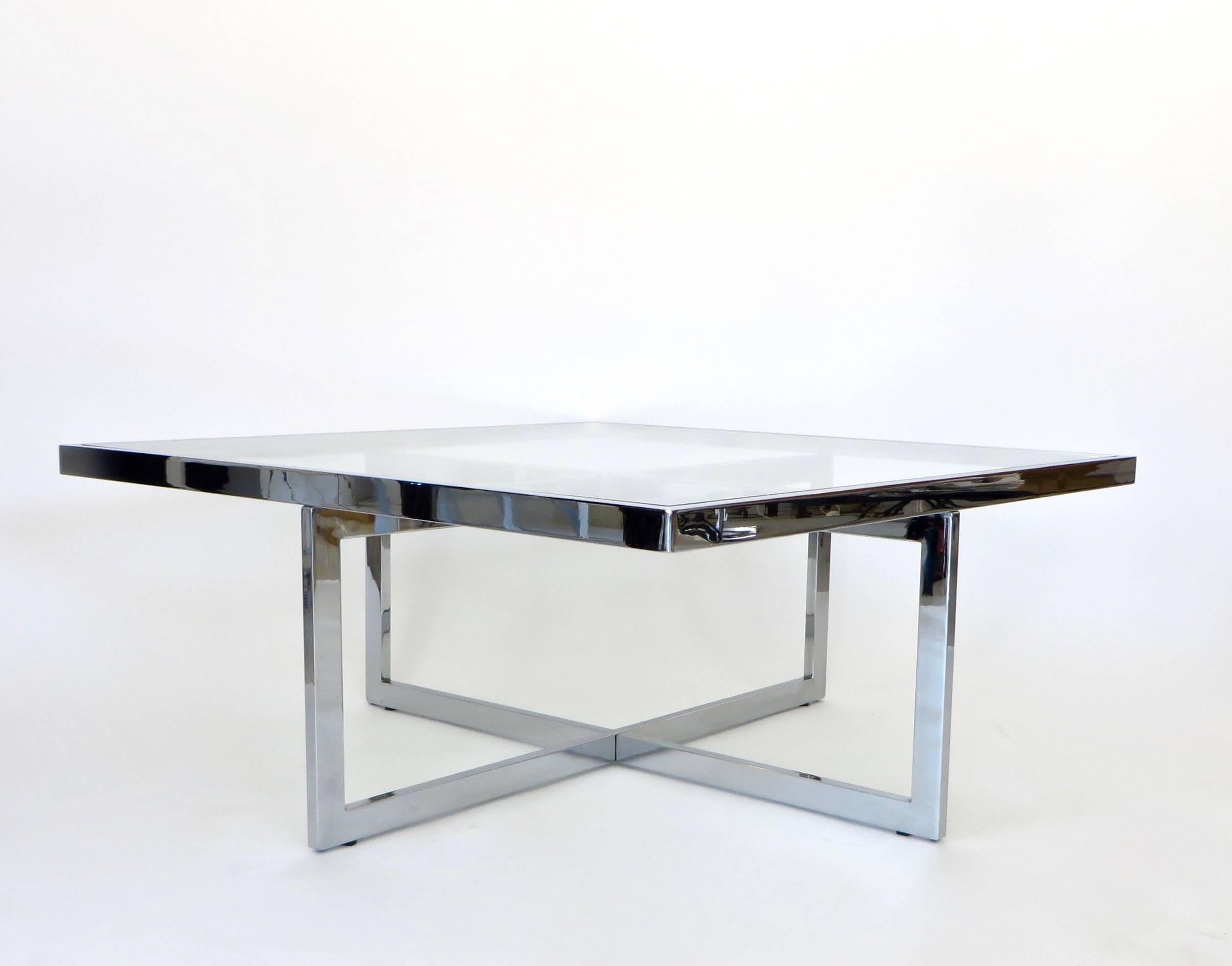Mid-Century Modern French Maison Charles et Fils Square Chrome and Brass Coffee Table, circa 1970