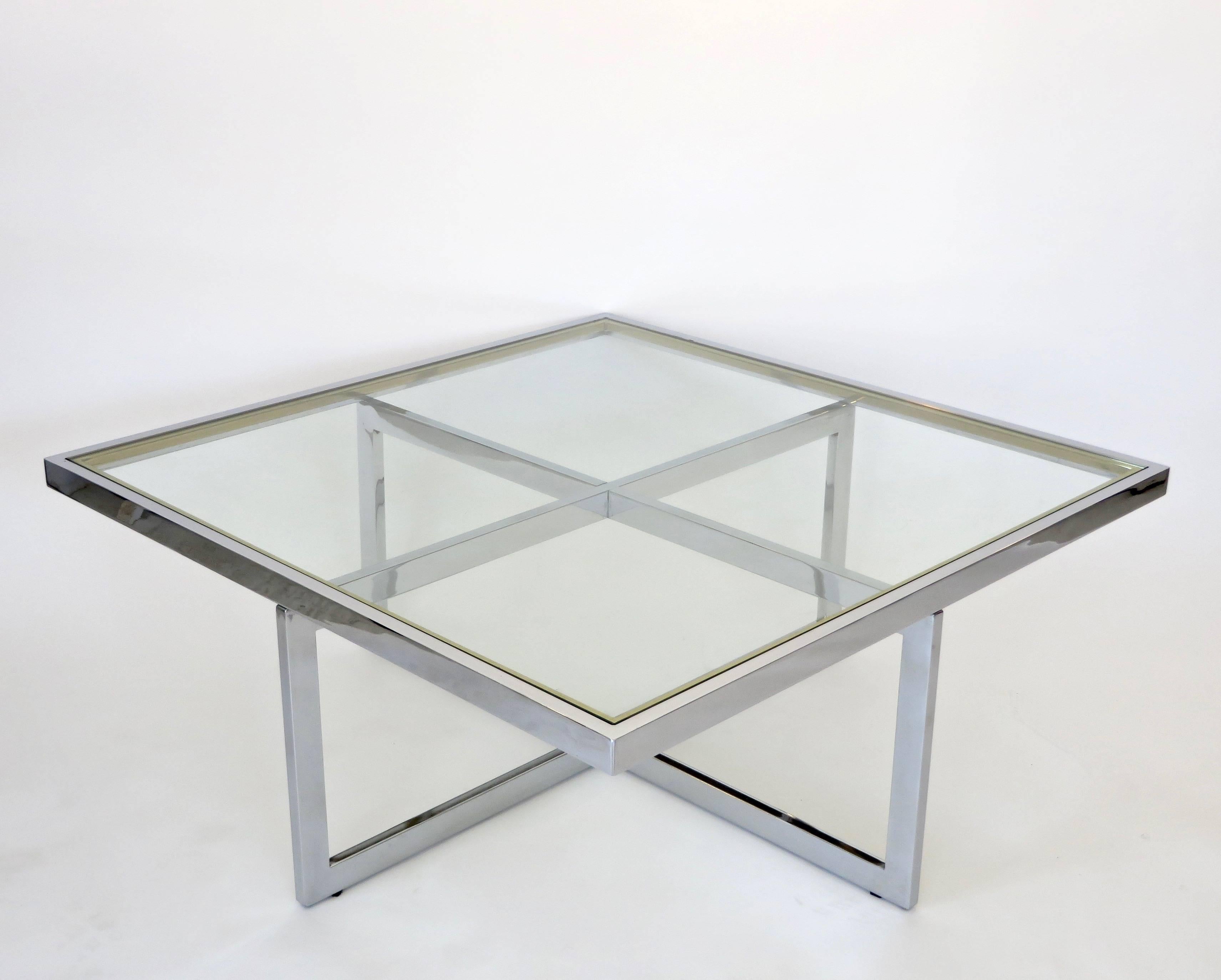 Late 20th Century French Maison Charles et Fils Square Chrome and Brass Coffee Table, circa 1970