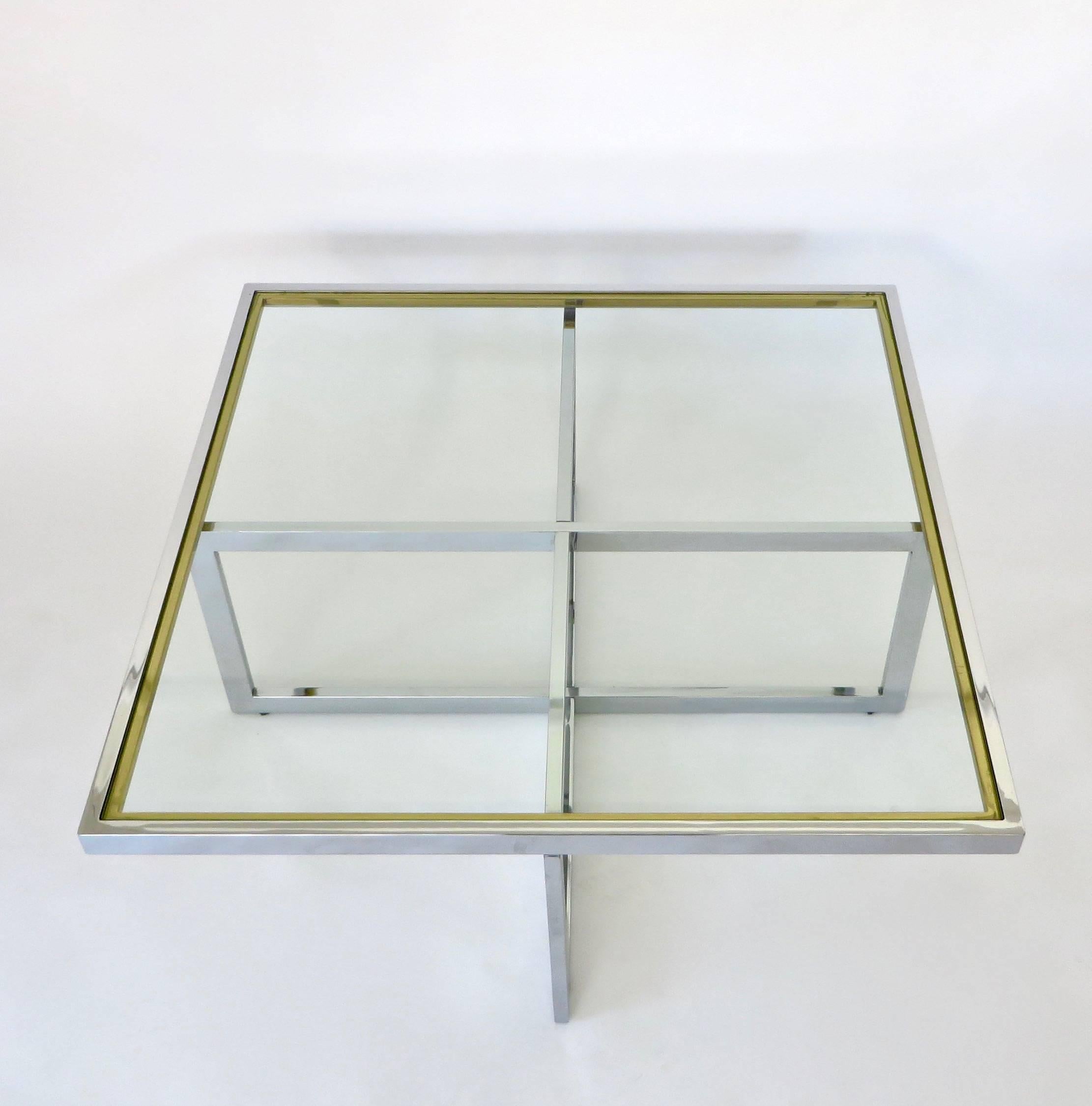French Maison Charles et Fils Square Chrome and Brass Coffee Table, circa 1970 2
