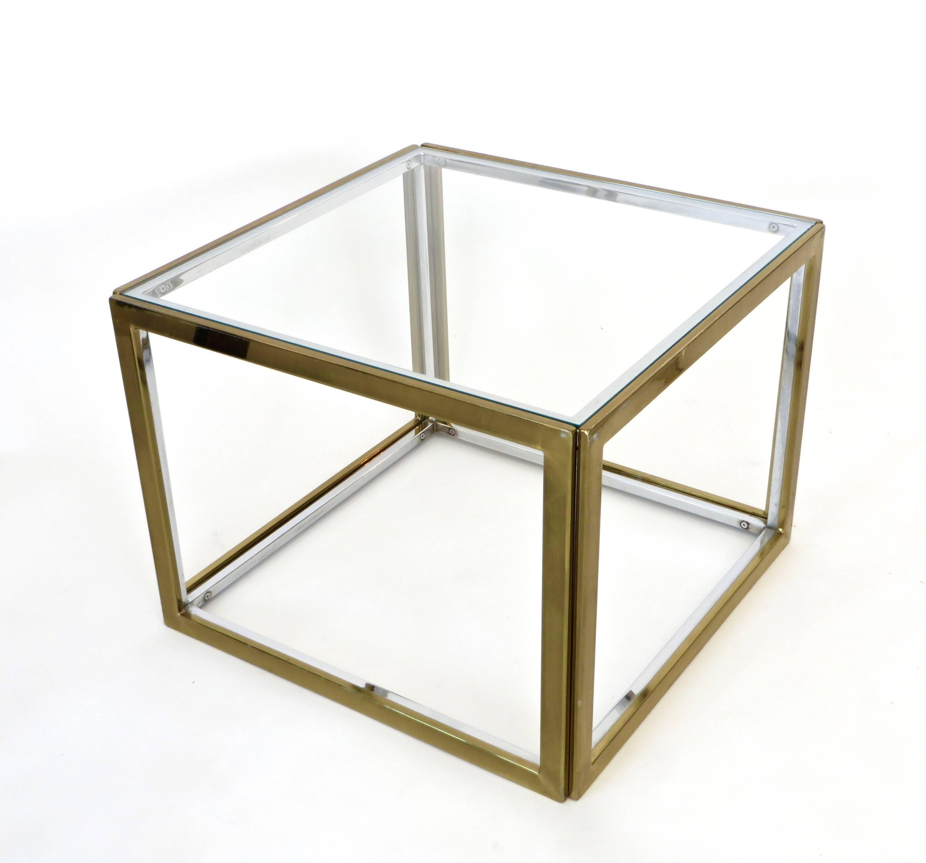 Mid-Century Modern Pair of French Brass and Chrome Side Tables by Maison Charles et Fils circa 1970