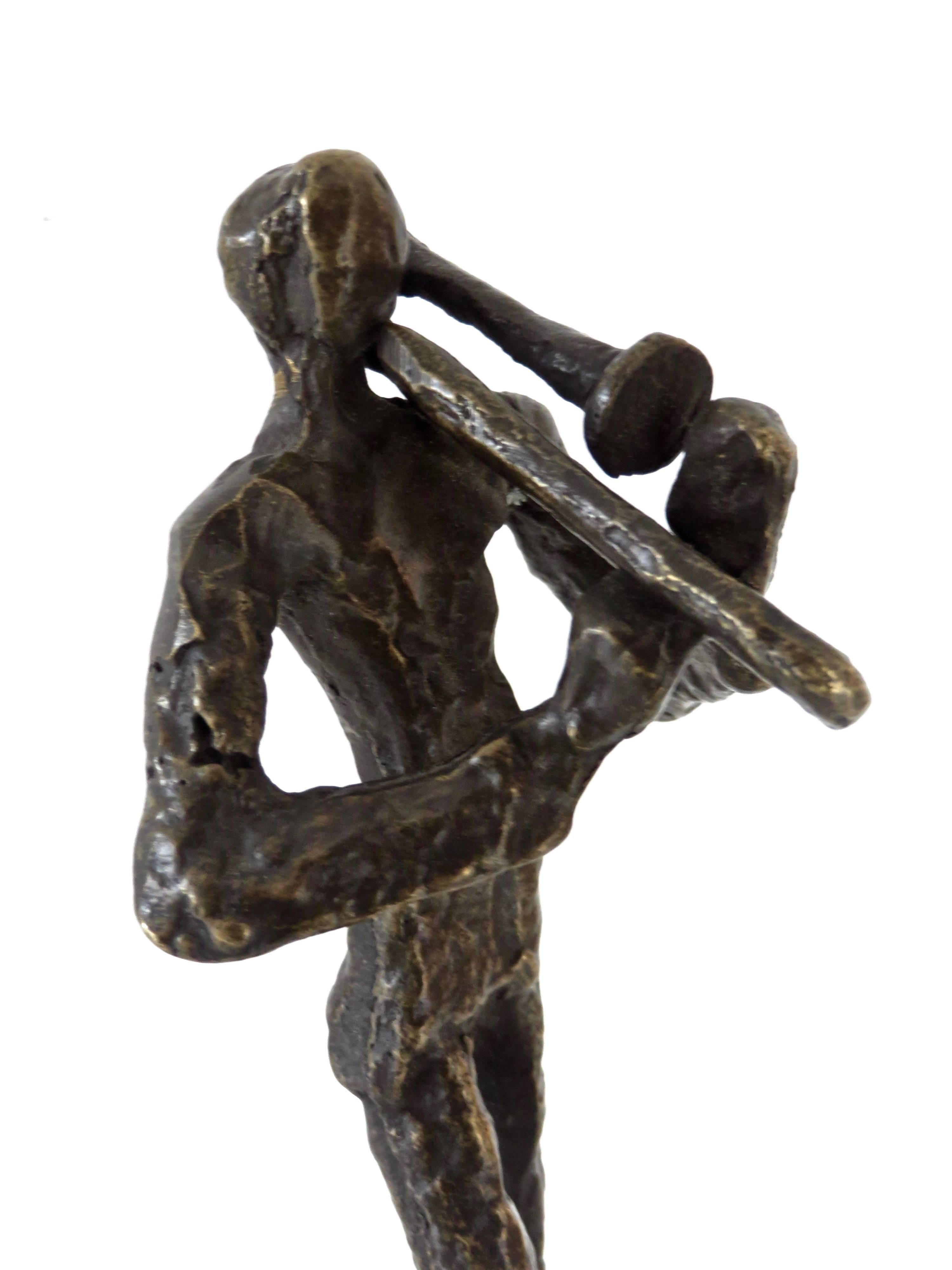 Abstract Cast Bronze Sculpture of a Trombonist 1