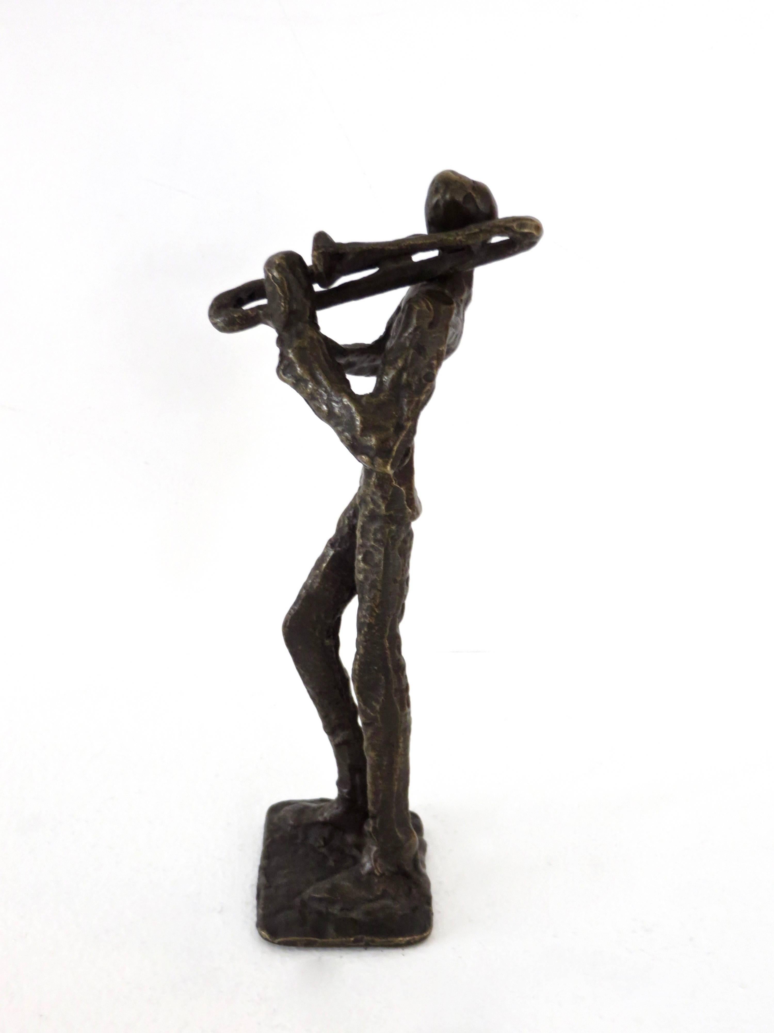 Abstract Cast Bronze Sculpture of a Trombonist 4