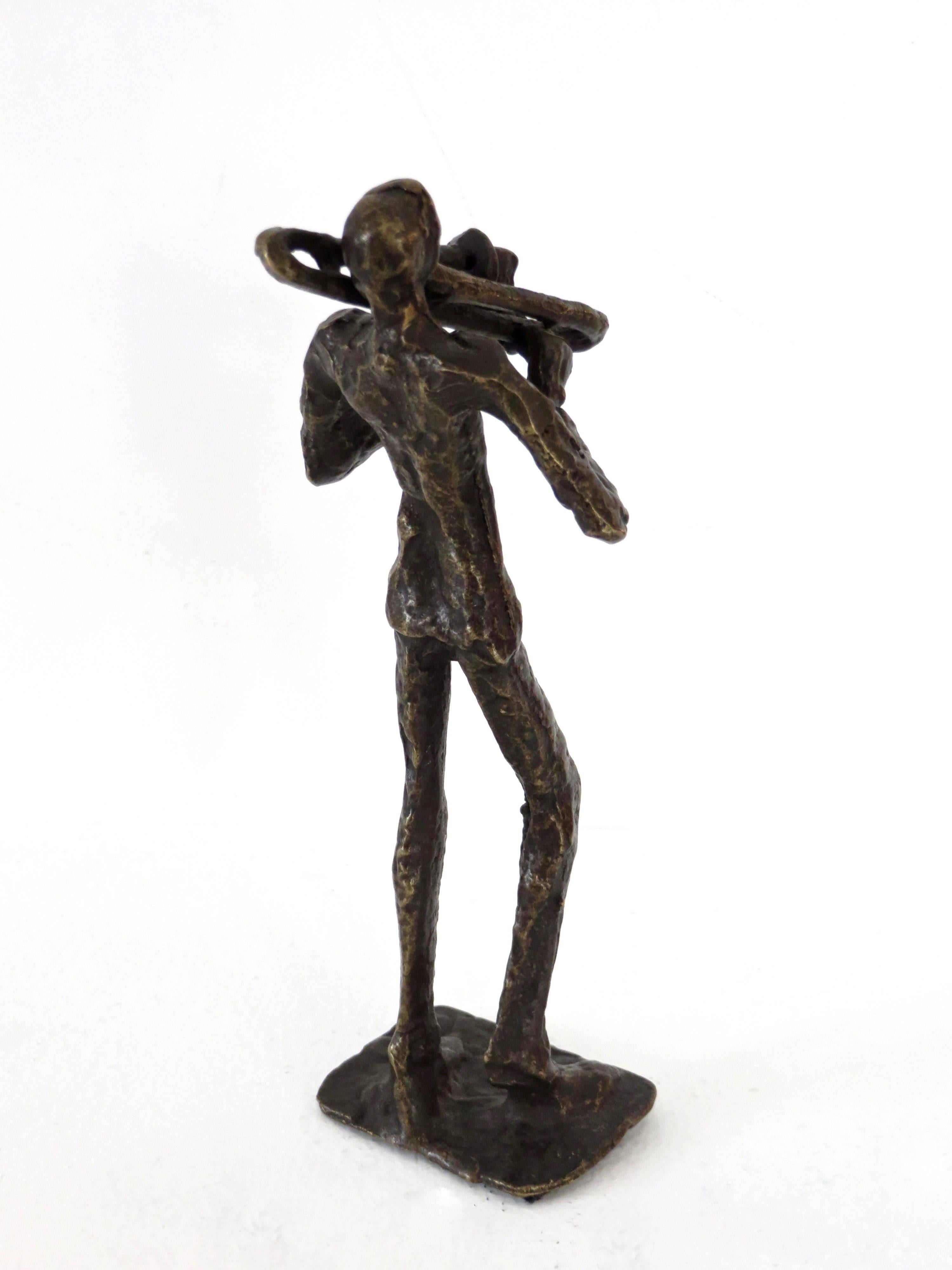 Abstract Cast Bronze Sculpture of a Trombonist 2