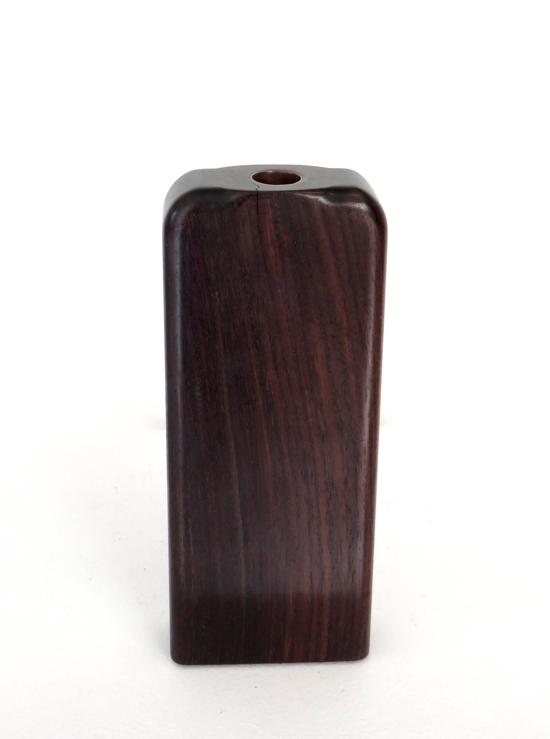 Solid Rosewood Minimalist Artisanal Flower Vase with Copper Liner 5