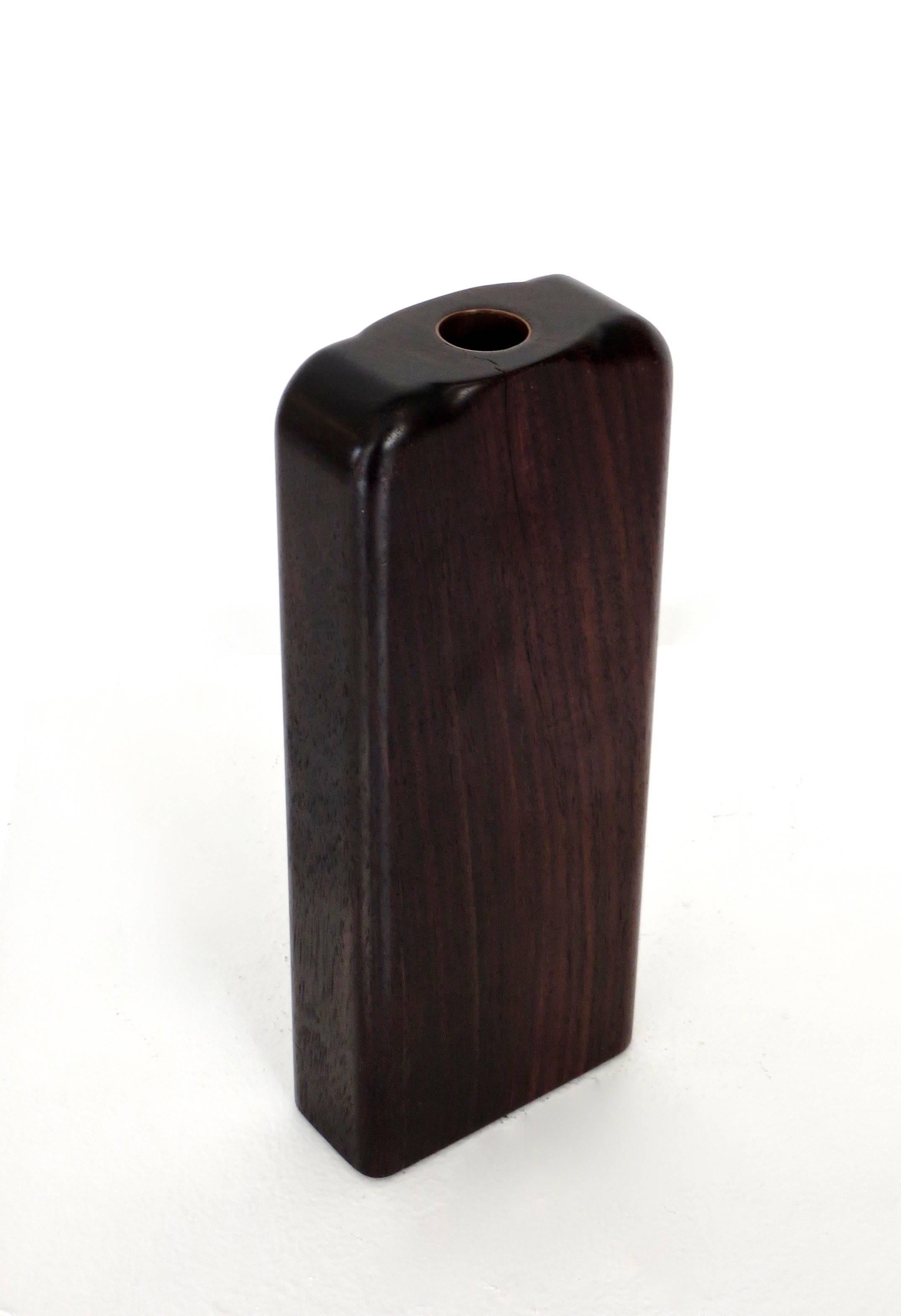 American Solid Rosewood Minimalist Artisanal Flower Vase with Copper Liner