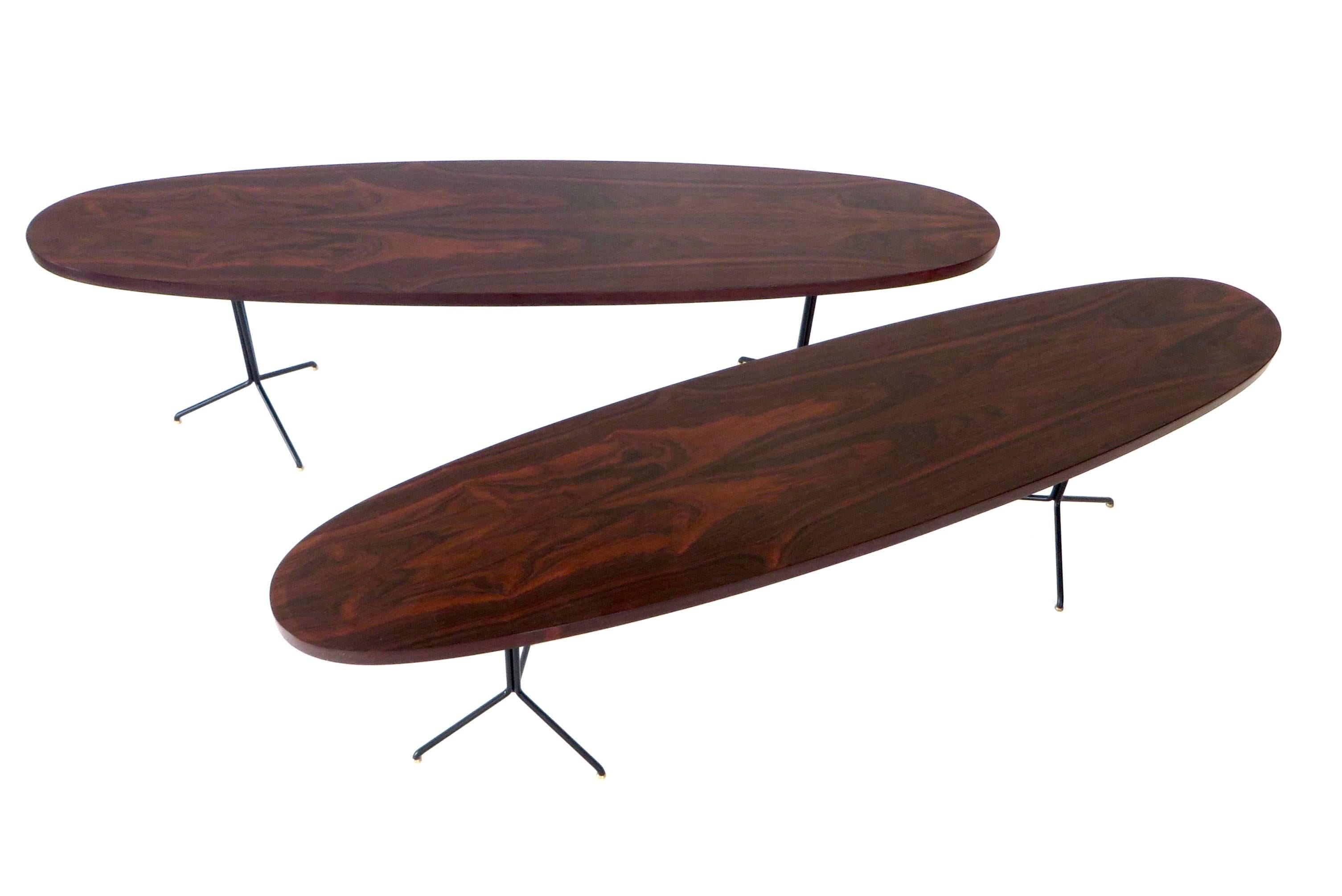  Osvaldo Borsani for Tecno Oval Rosewood Coffee Tables on Metal Legs In Excellent Condition In Chicago, IL