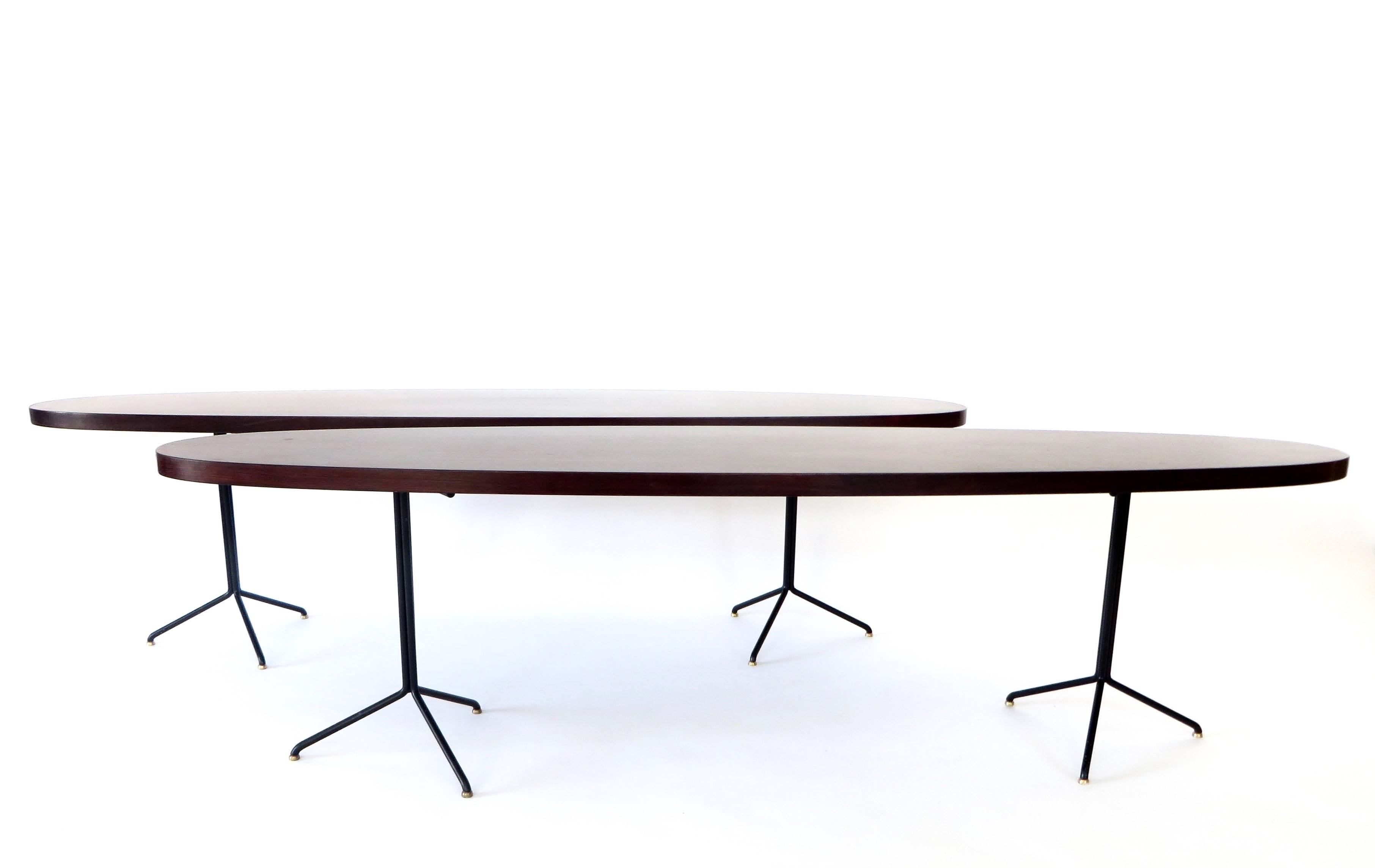 Mid-Century Modern  Osvaldo Borsani for Tecno Oval Rosewood Coffee Tables on Metal Legs