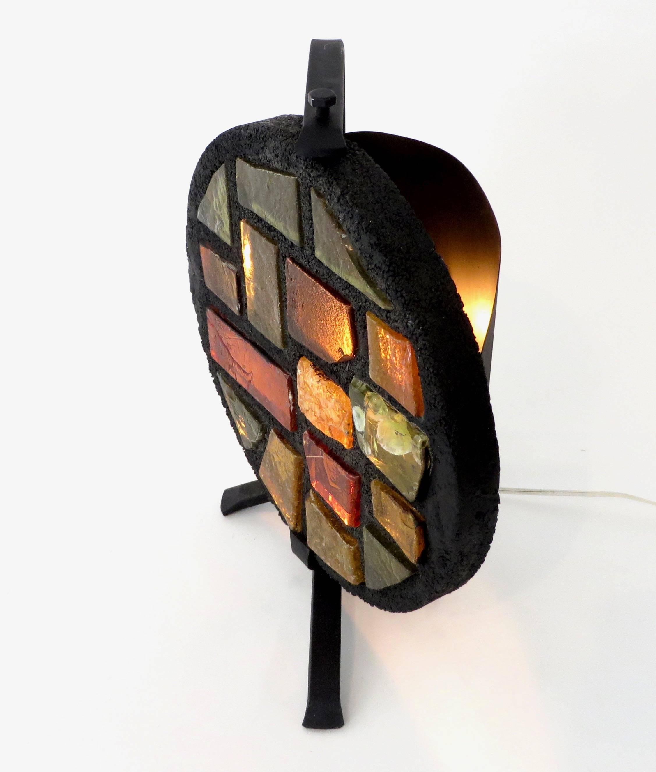 Art Glass French Mosaic Glass and Iron Table Lamp by Jacques Avoinet and Jean Simon Labret