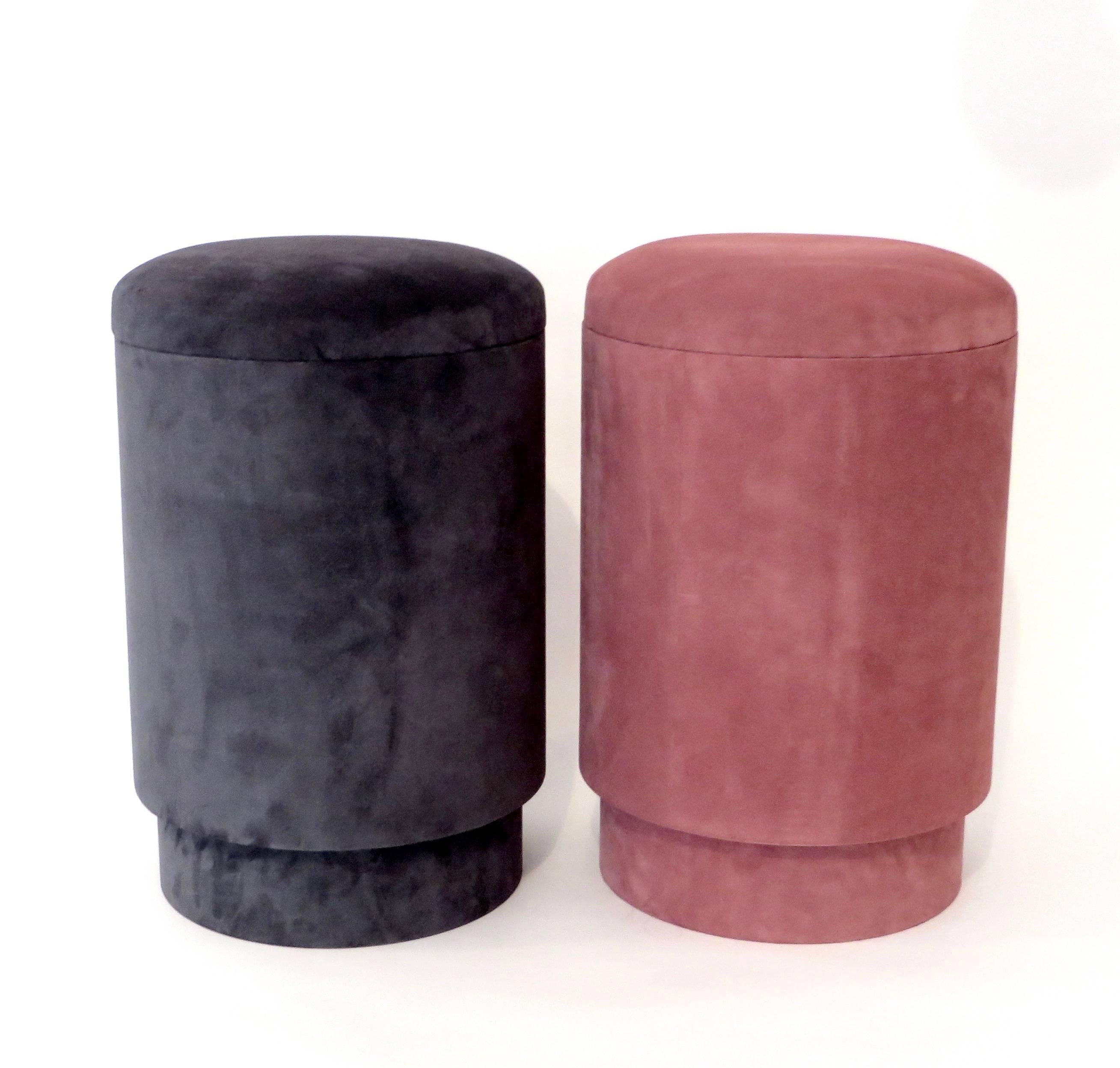 Contemporary Micheal Verheyden Tabou or Pouf with Storage in Pink Suede