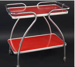 Mid-Century Bar Cart, Chrome Frame and Laminate Shelves