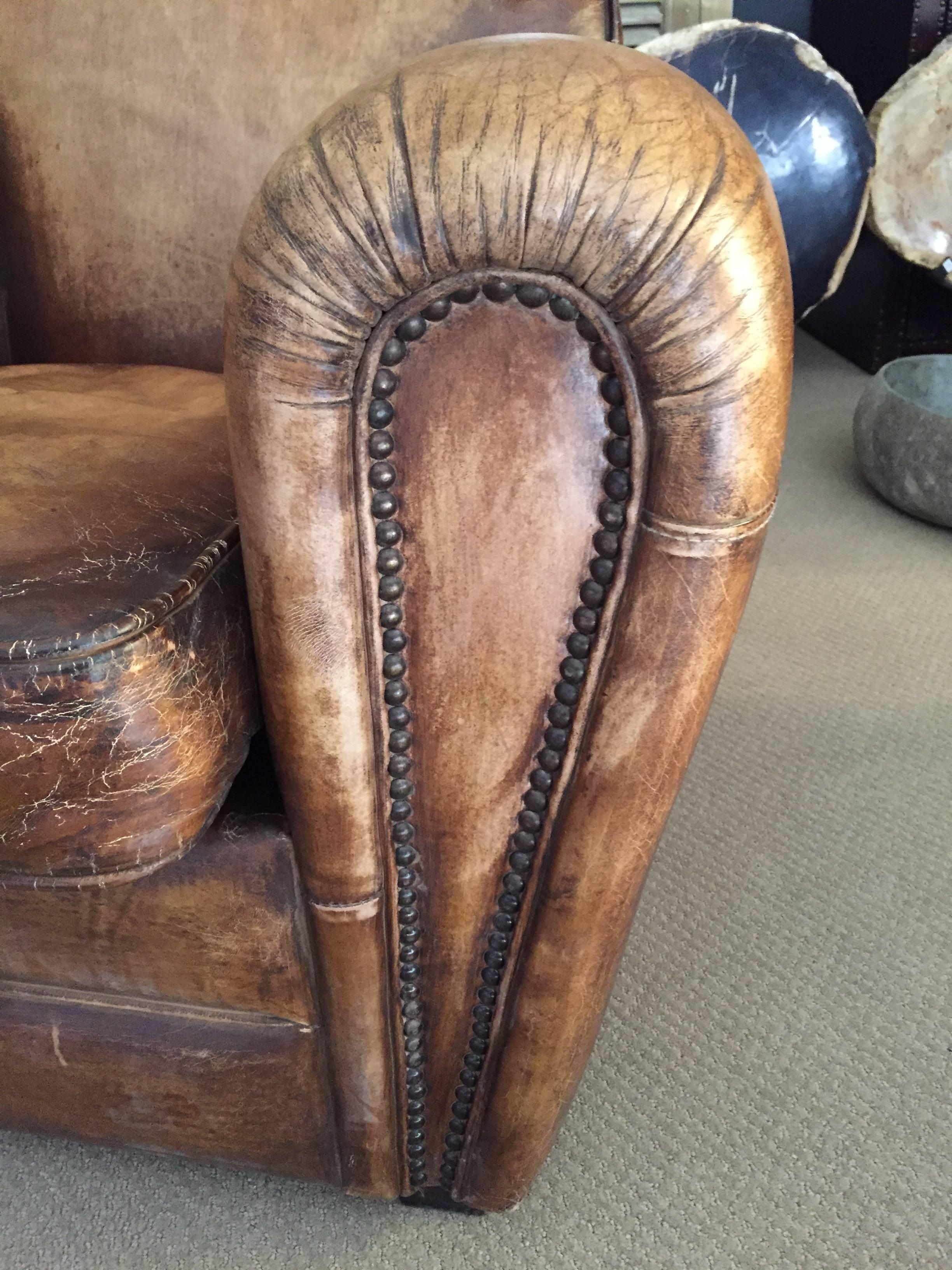 One Pair of French Deco Style Library Chairs with Nailhead Detail In Excellent Condition In Buchanan, MI