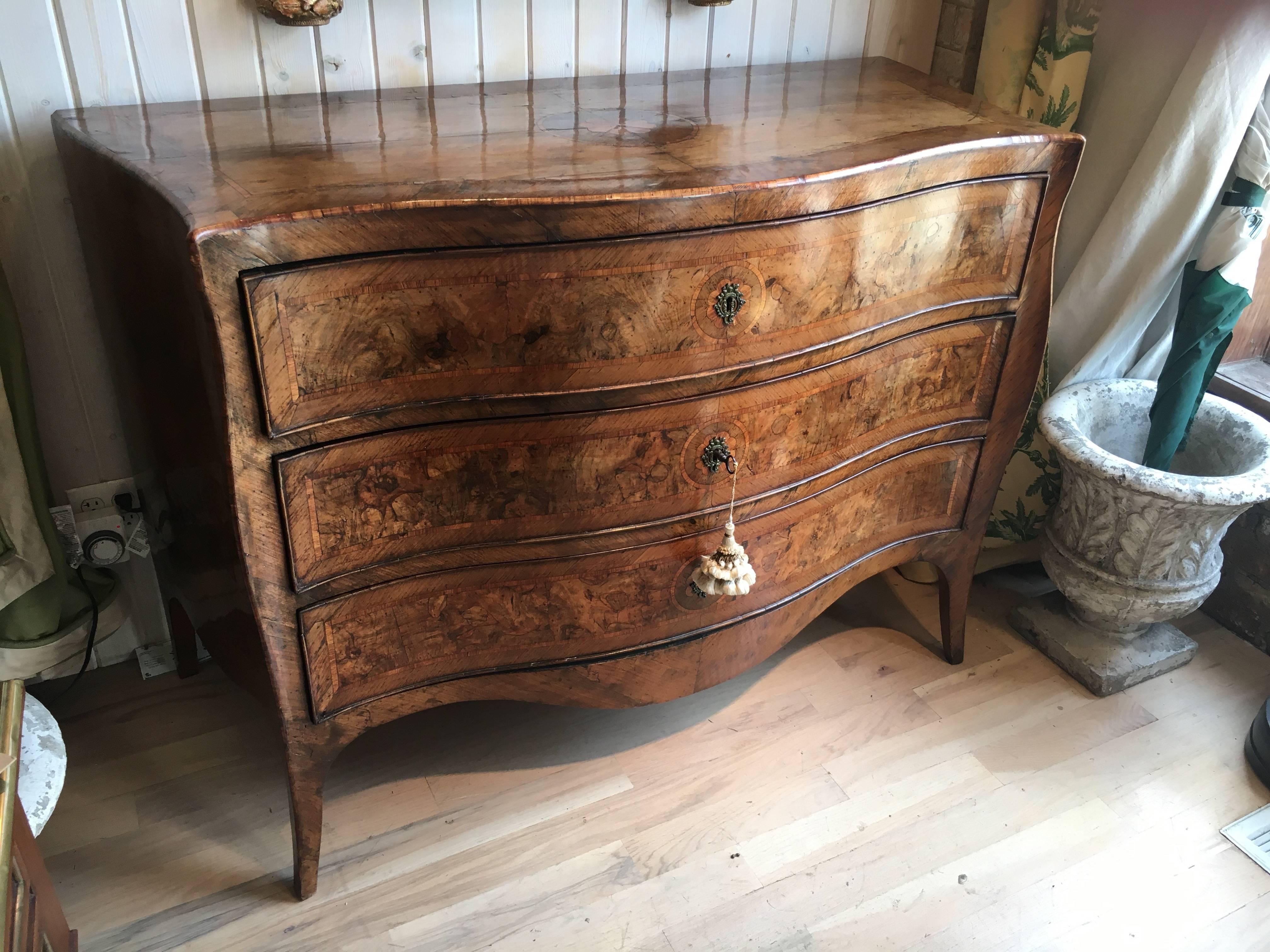 Spectacular 18th Century Italian Fruitwood and Burl Wood Commode 1